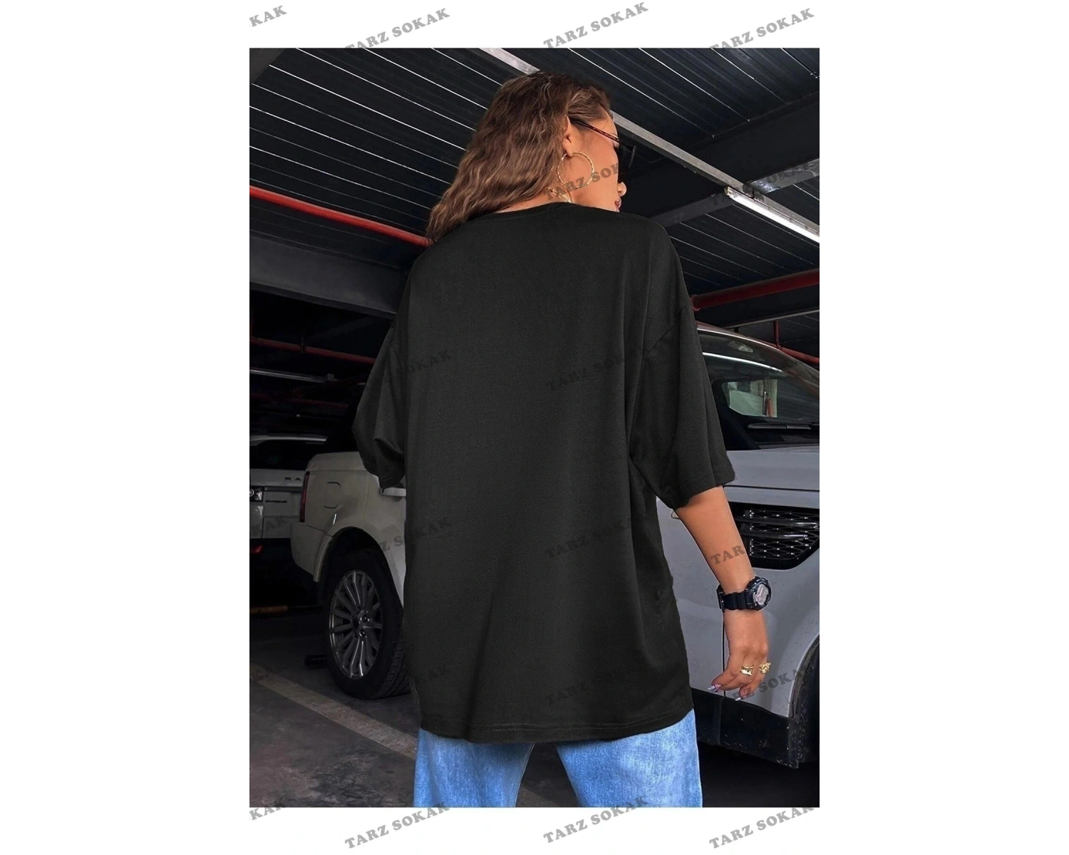 Kadın Siyah Compeltition Baskılı Oversize