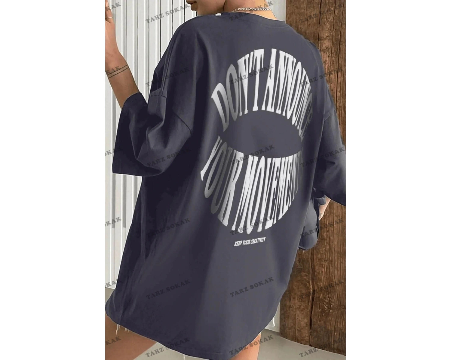 Kadın Siyah Dont Baskılı Oversize