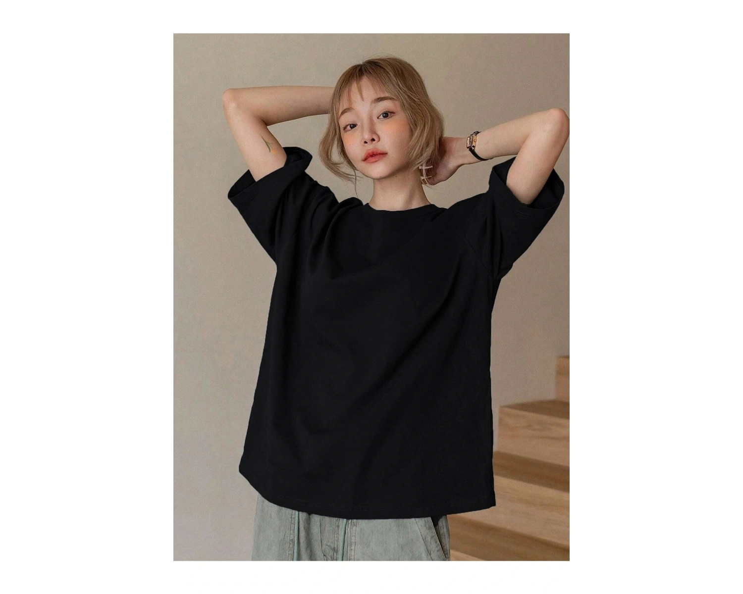 Kadın Siyah Fructification Baskılı Oversize T-shirt