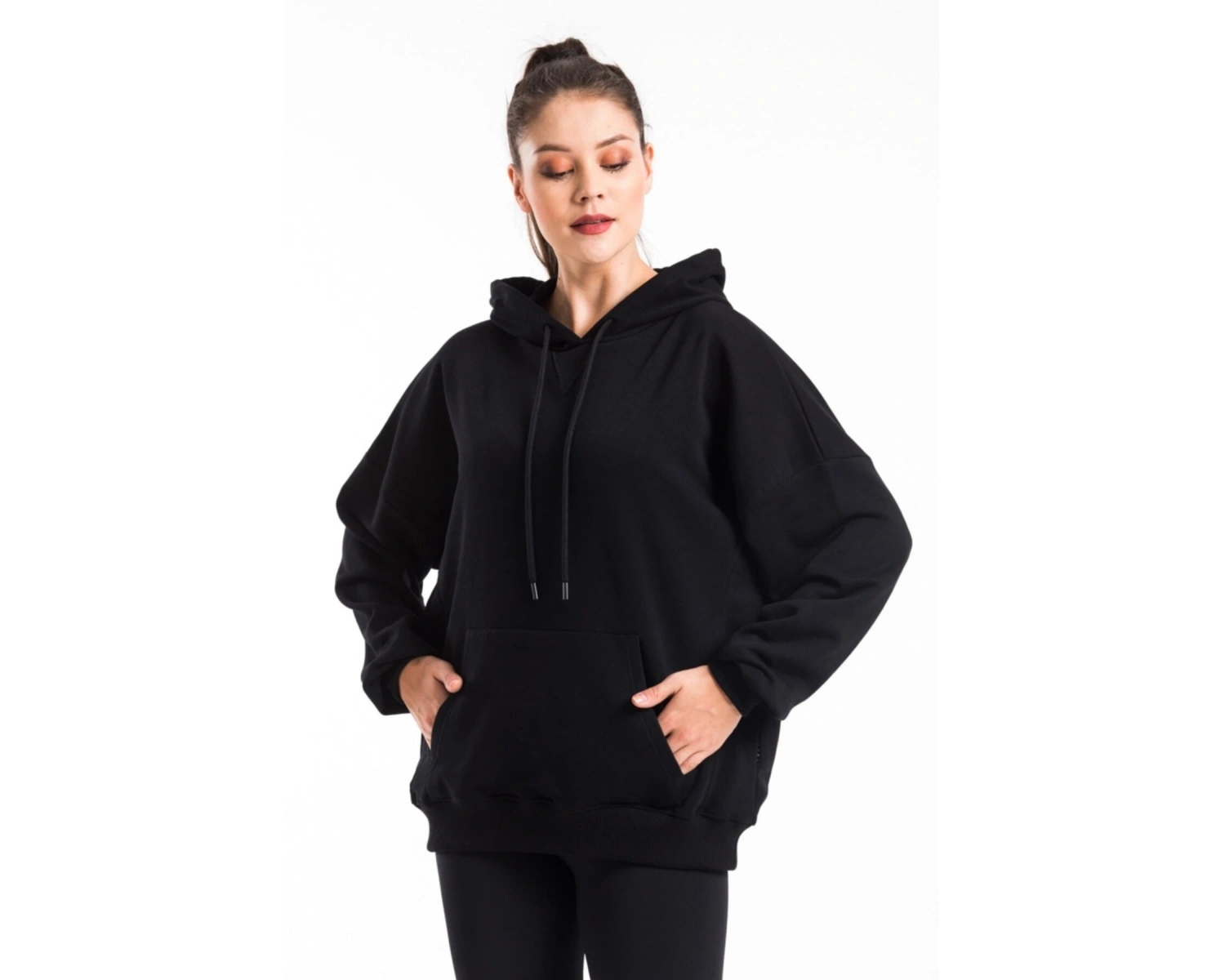 Kadın Siyah Kapüşonlu Sweatshirt Cy84194