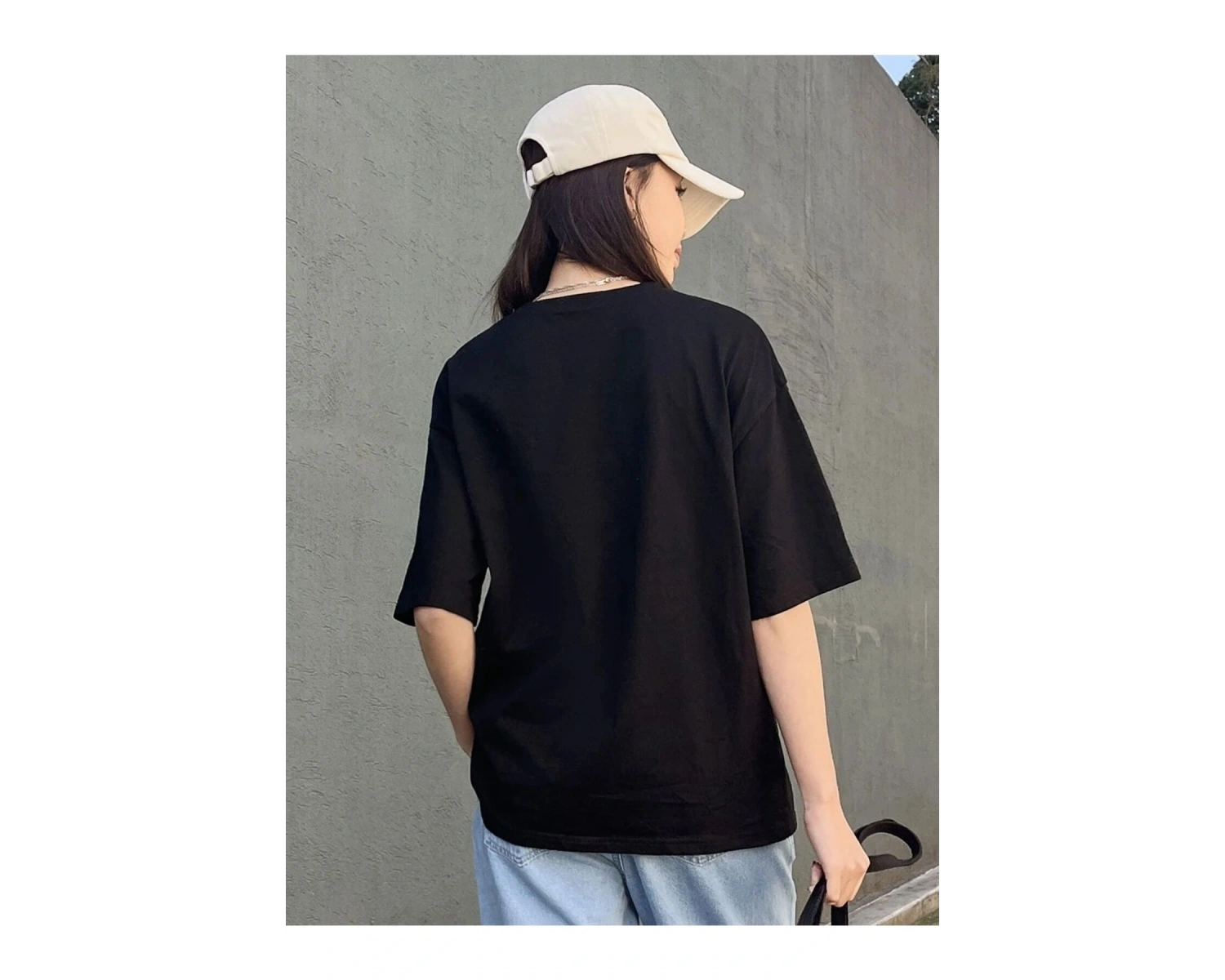 Kadın Siyah Nothing For Nothing Baskılı Oversize T-shirt