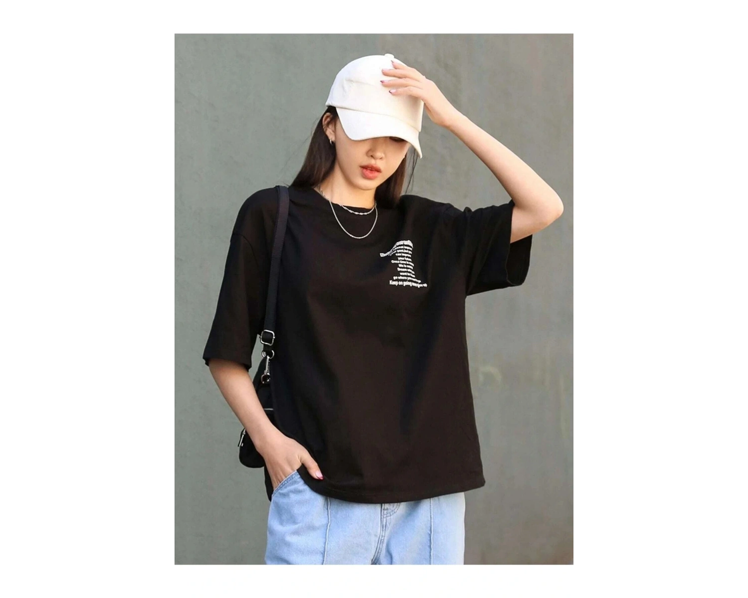 Kadın Siyah Nothing For Nothing Baskılı Oversize T-shirt