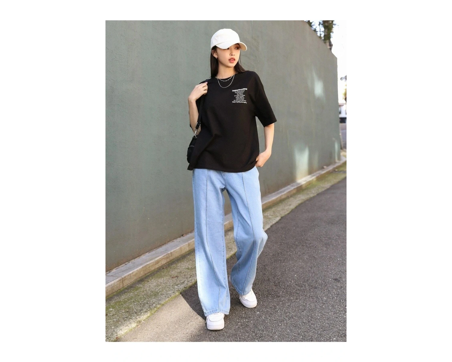 Kadın Siyah Nothing For Nothing Baskılı Oversize T-shirt