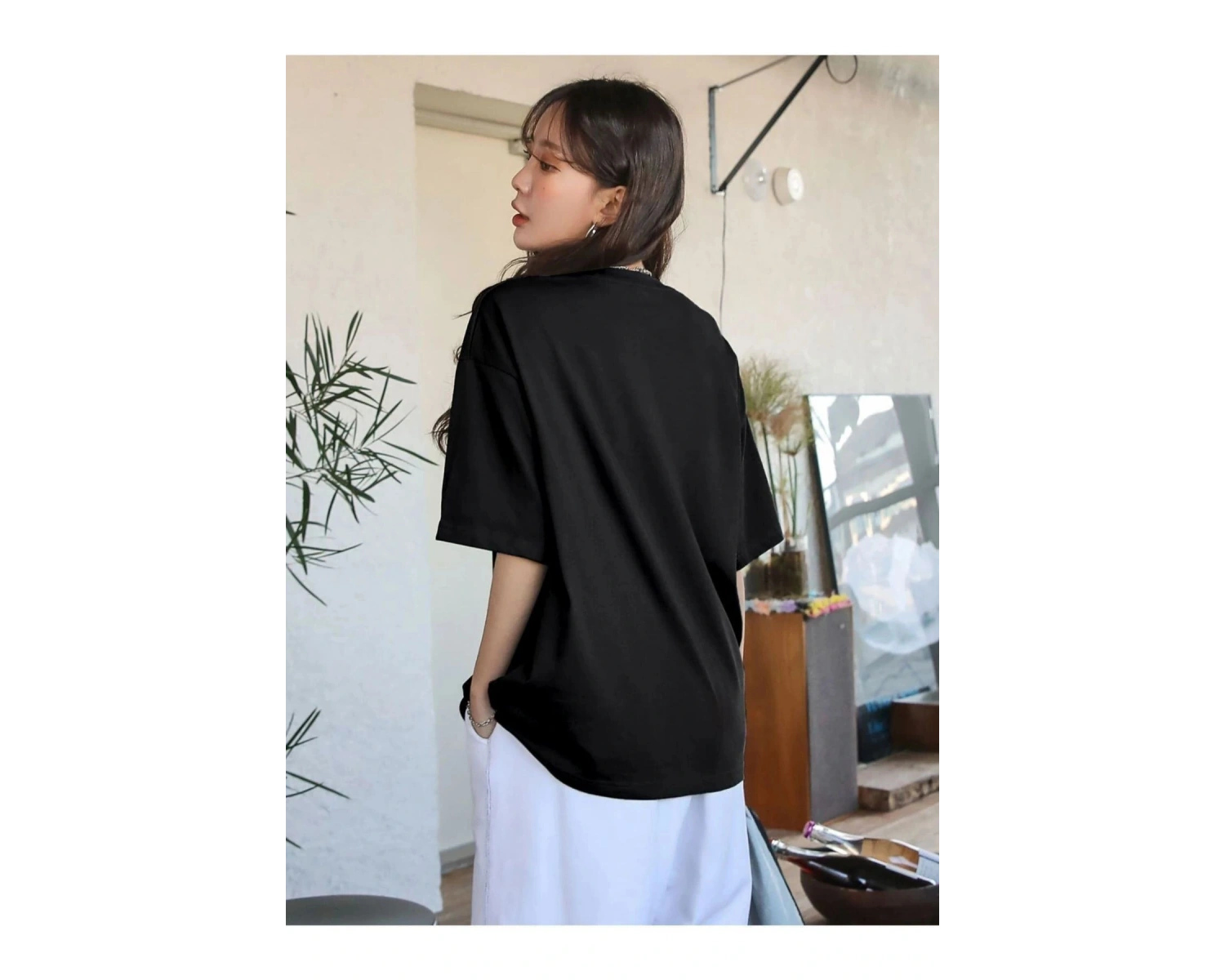 Kadın Siyah Original Vintage Raw Baskılı Oversize Bisiklet Yaka Tshirt