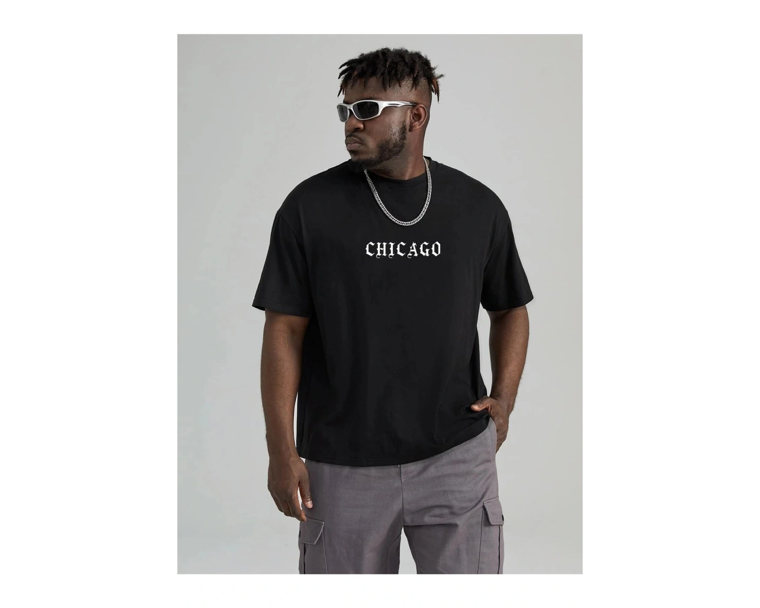 Kadın Siyah Oversize %100 Pamuk Chicago