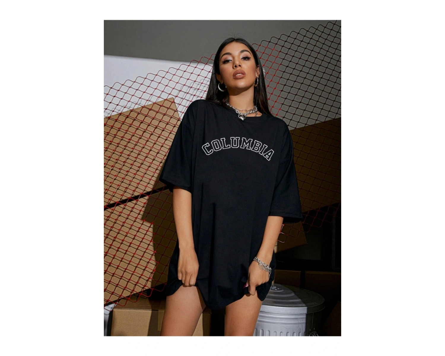 Kadın Siyah Oversize Columbıa T-shirt