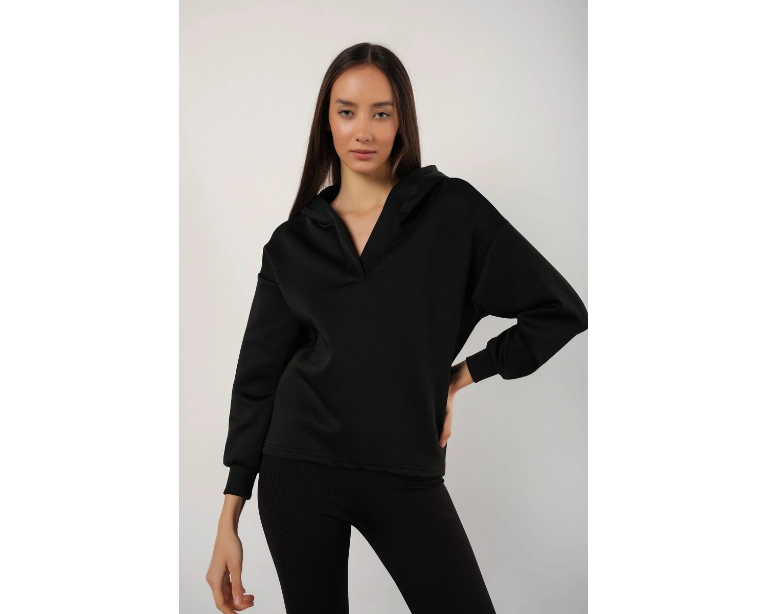 Kadın Siyah Scuba Kapüşonlu Sweatshirt scubasweatshirt