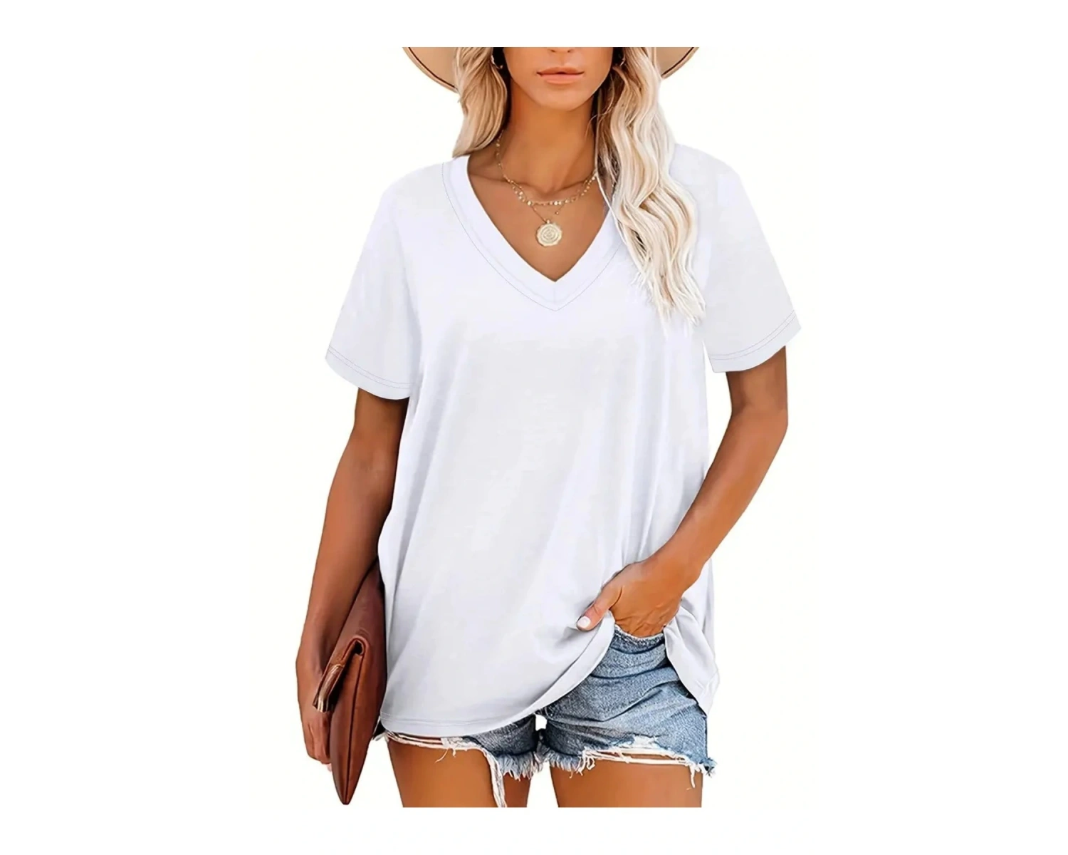 Kadın V yaka Siyah Beyaz Tişört Happiness Baskılı Oversize