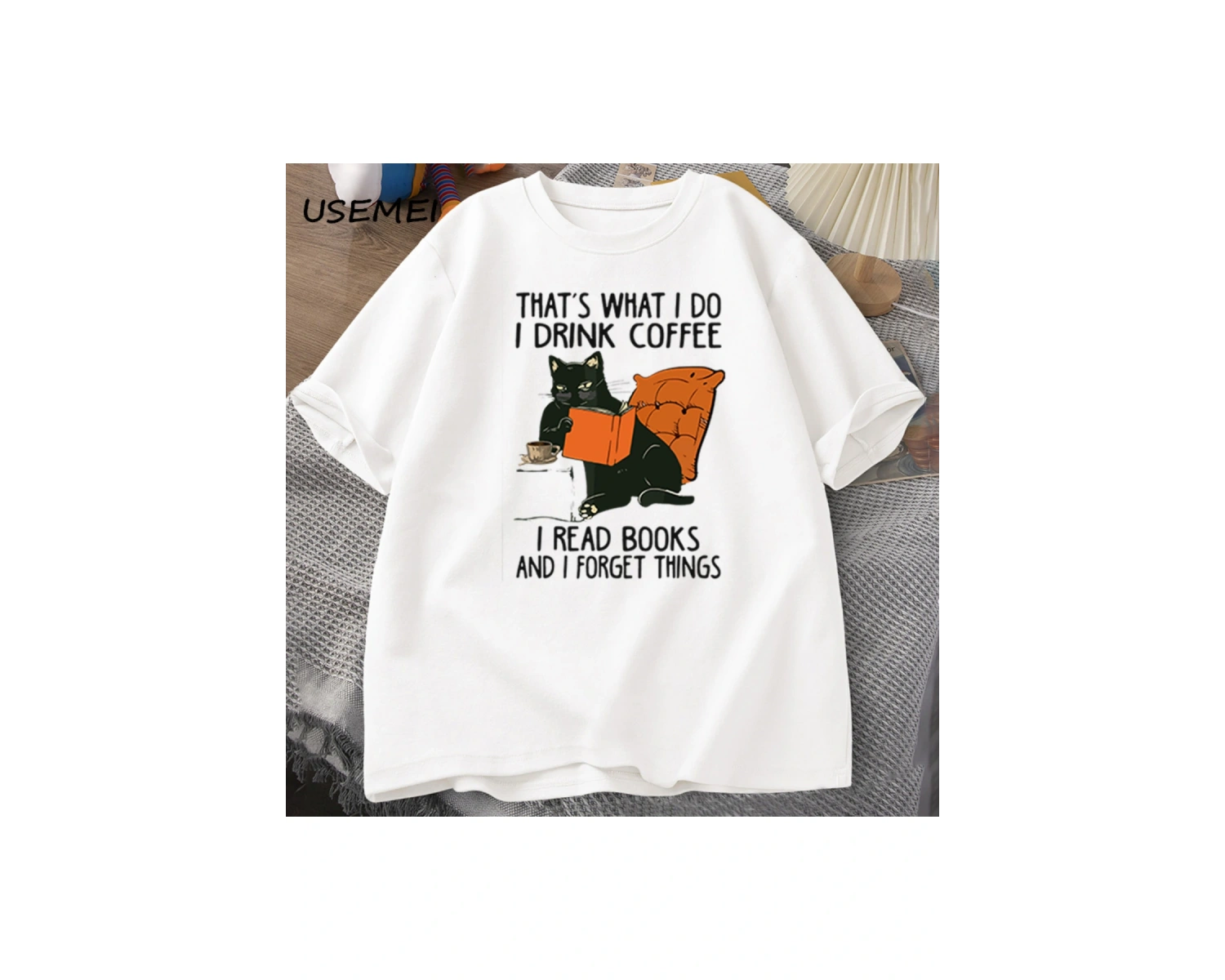 Kadınlar için sevimli kedi T-shirt erkekler kitaplar kahve kedi baskı T-shirt komik tasarımcı 2796