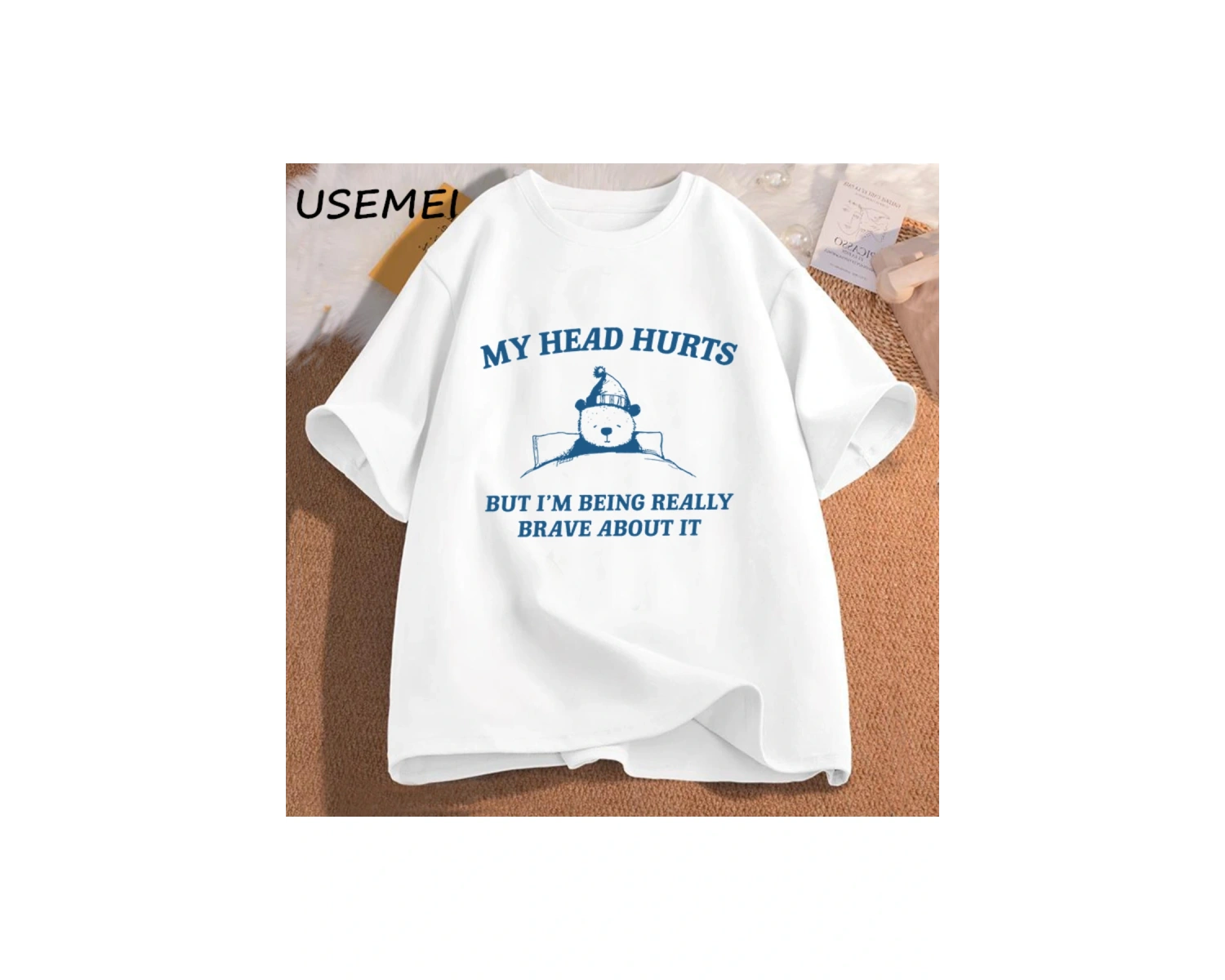 Kafam acıyor ama bu konuda gerçekten cesur oluyorum T Shirt kadın nedensel kafa acıyor pamuk 2931