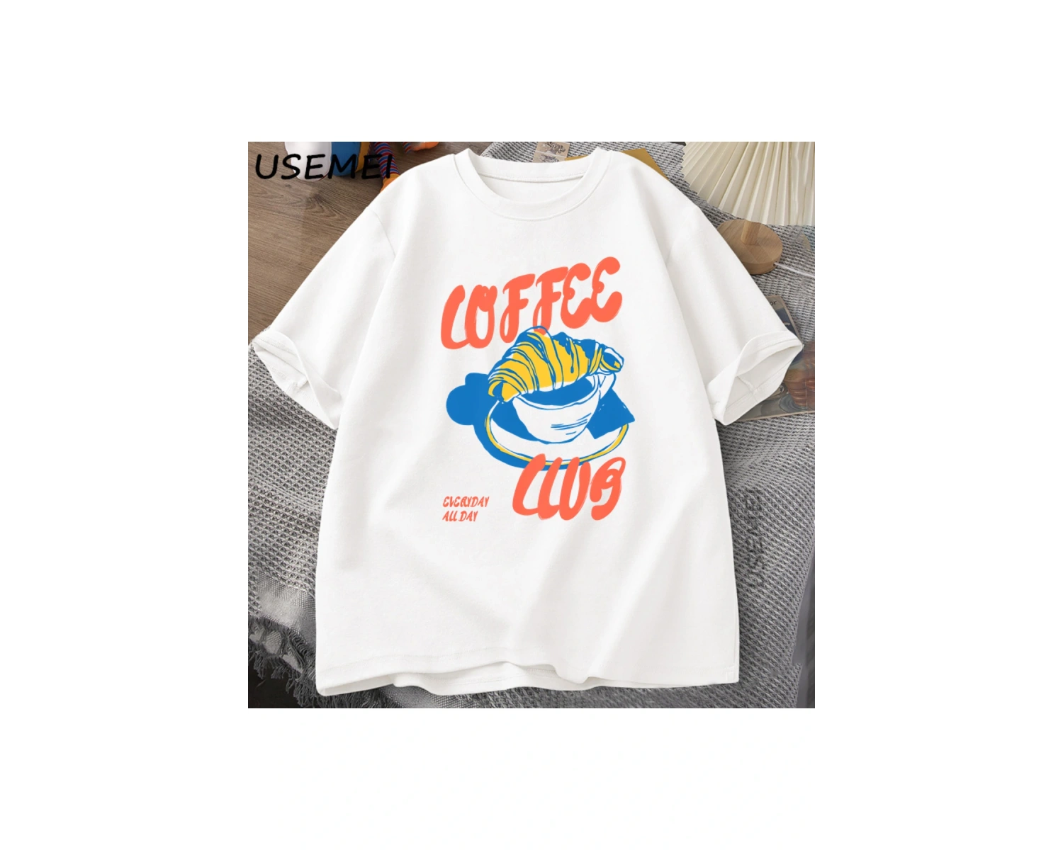 Kahve Kulübü TRetro Kahve T-Shirt Grafik Tee Fransız Pamuk Kısa Kollu Tees Büyük Boy 2800