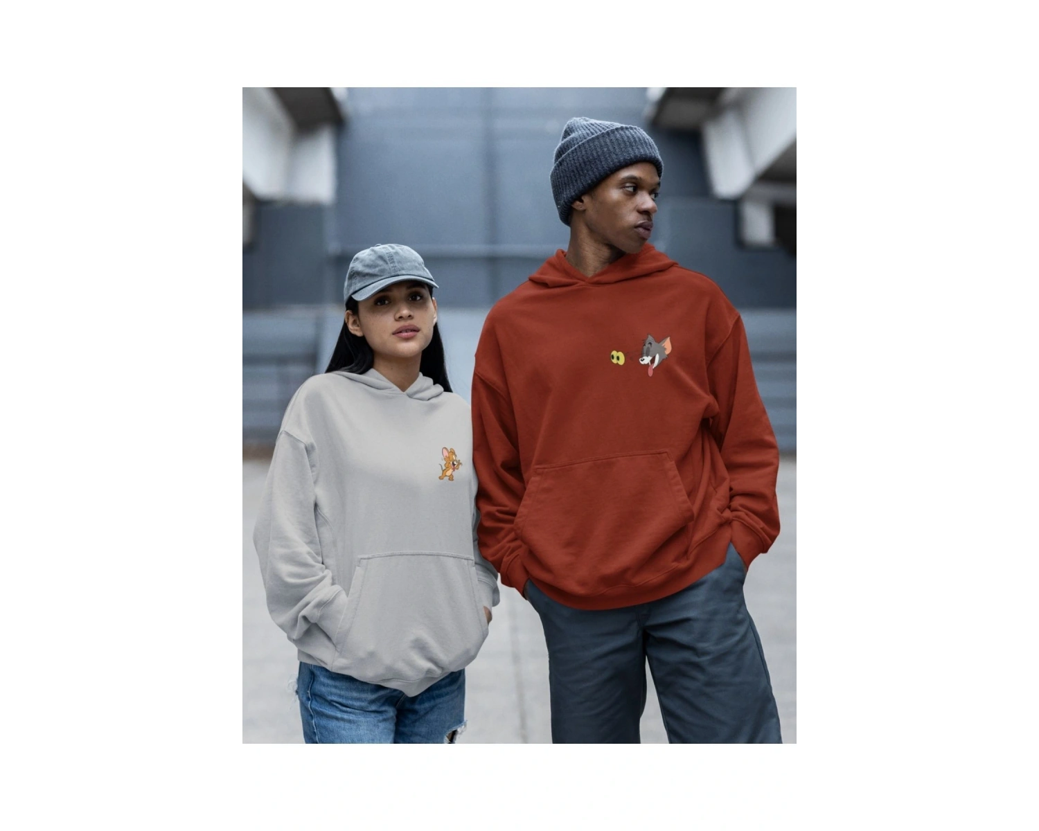 Kaliteli çift sevgili kombini tom ve jerry unisex kapşonlu