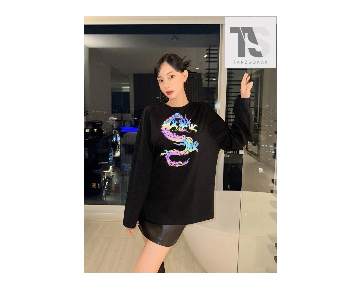 Kalp Desenli Düşük Omuz Tişört