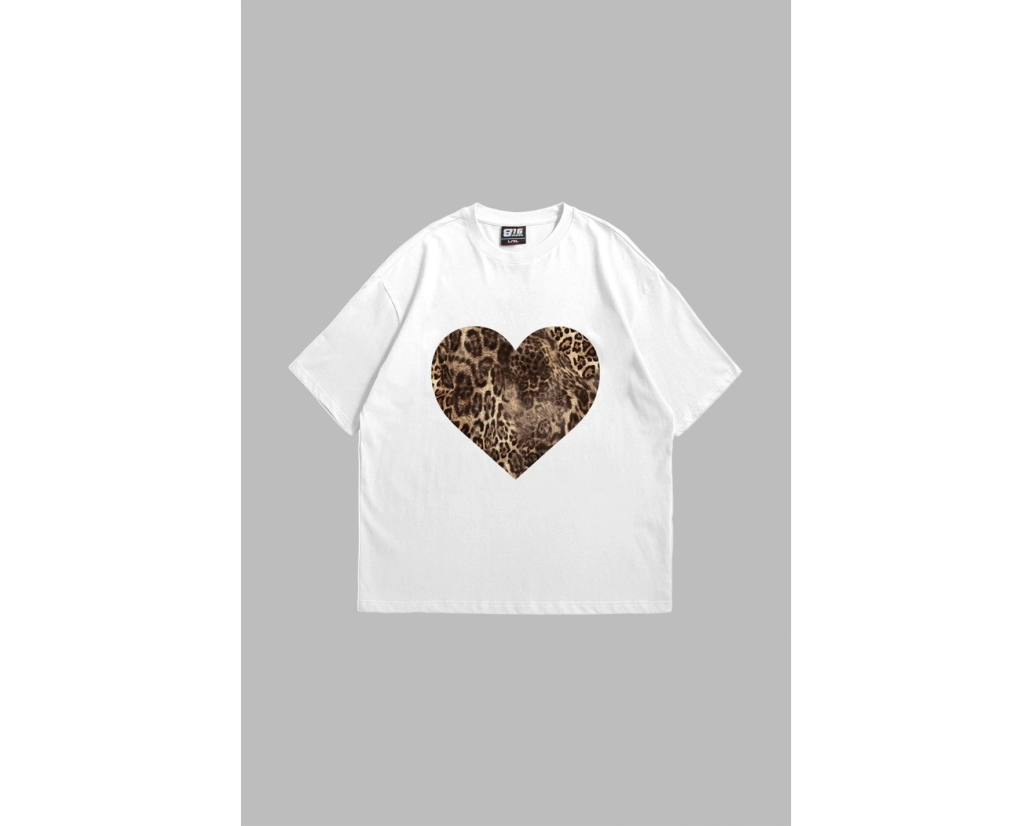 Kalp Leopar Baskılı 24/1 Oversize Unisex Beyaz