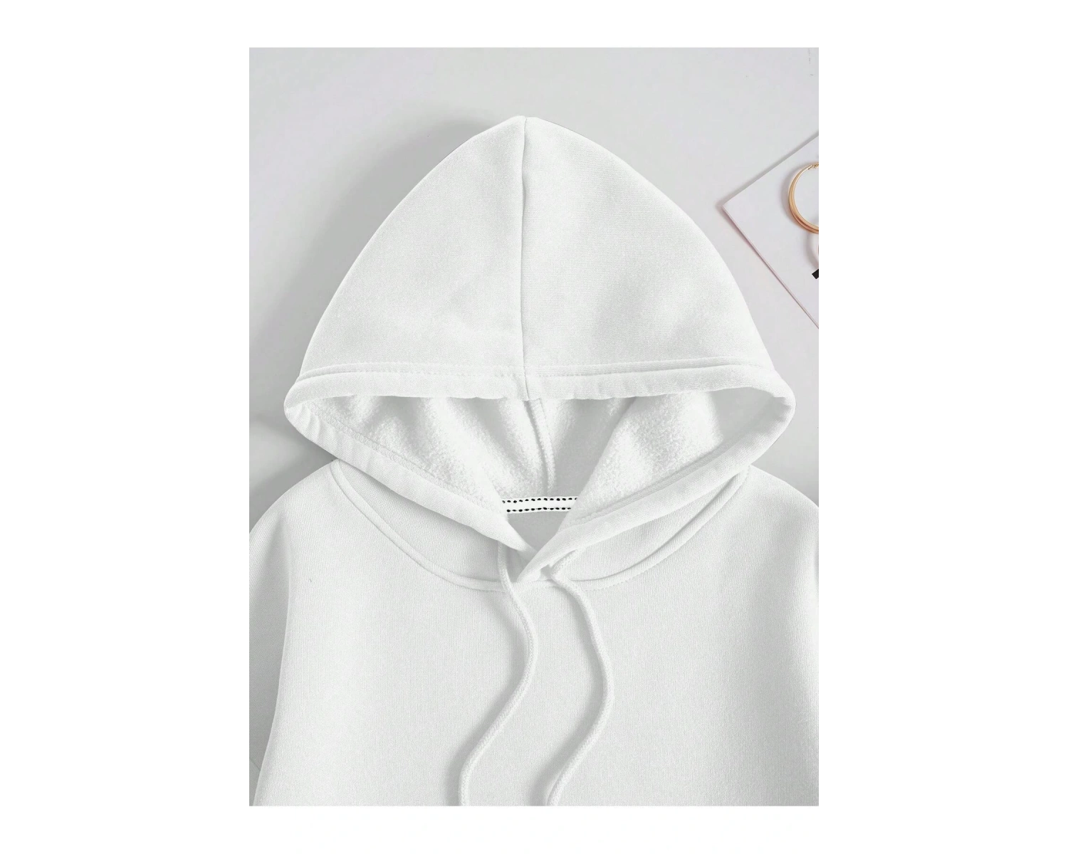 Kanguru Cepli İpli Kapşonlu Beyaz