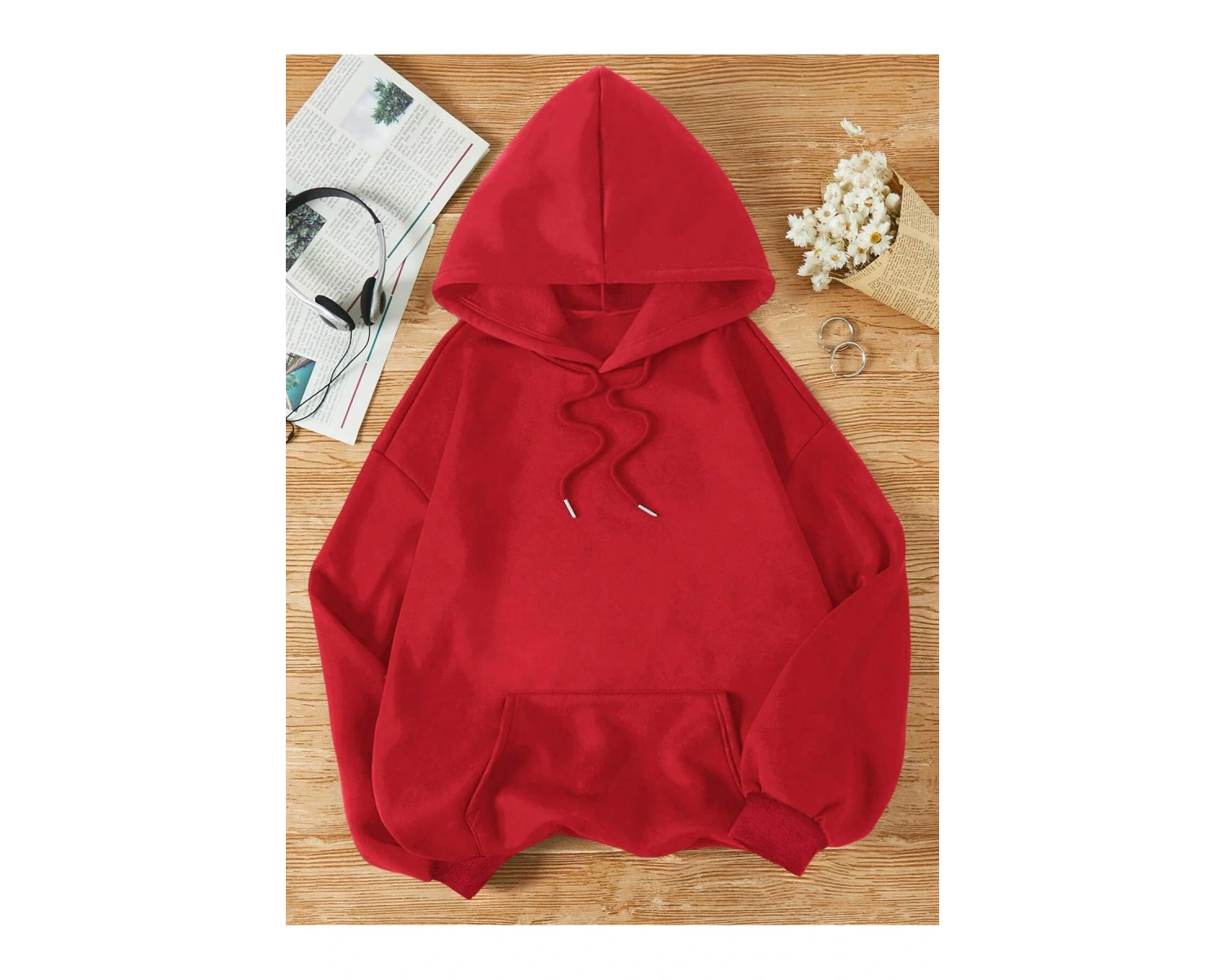 Kanguru Cepli İpli Kapşonlu Kırmızı