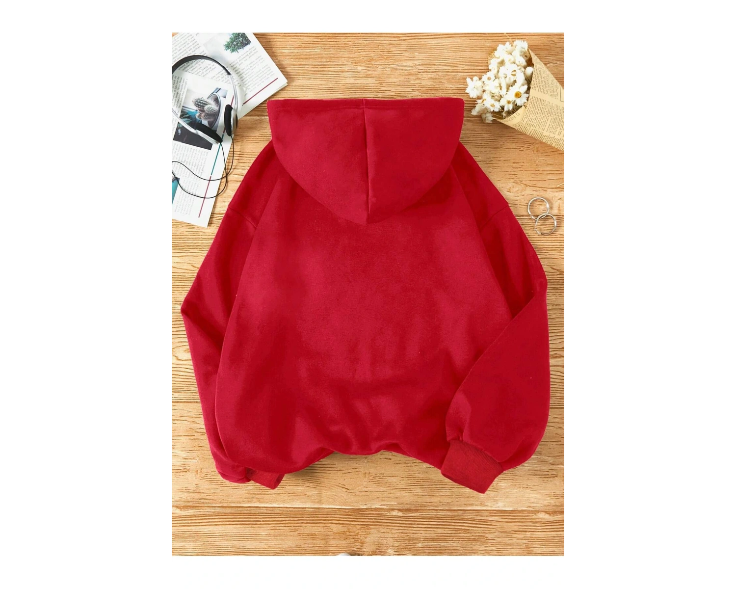 Kanguru Cepli İpli Kapşonlu Kırmızı