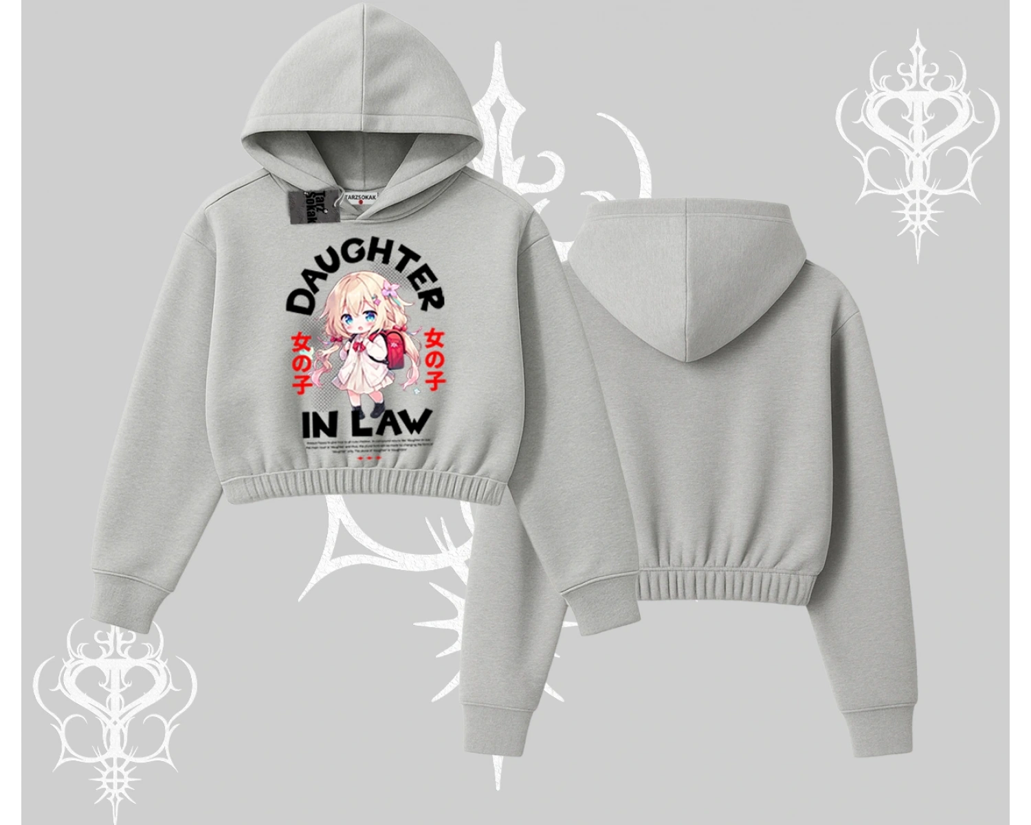 Kapşonlu Crop Sweatshirt Anime Girl Daughter In Law Baskılı