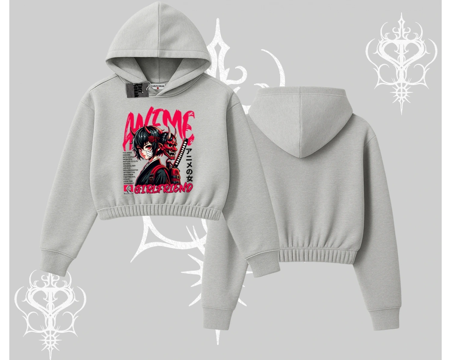 Kapşonlu Crop Sweatshirt Anime Girlfriend Kırmızı