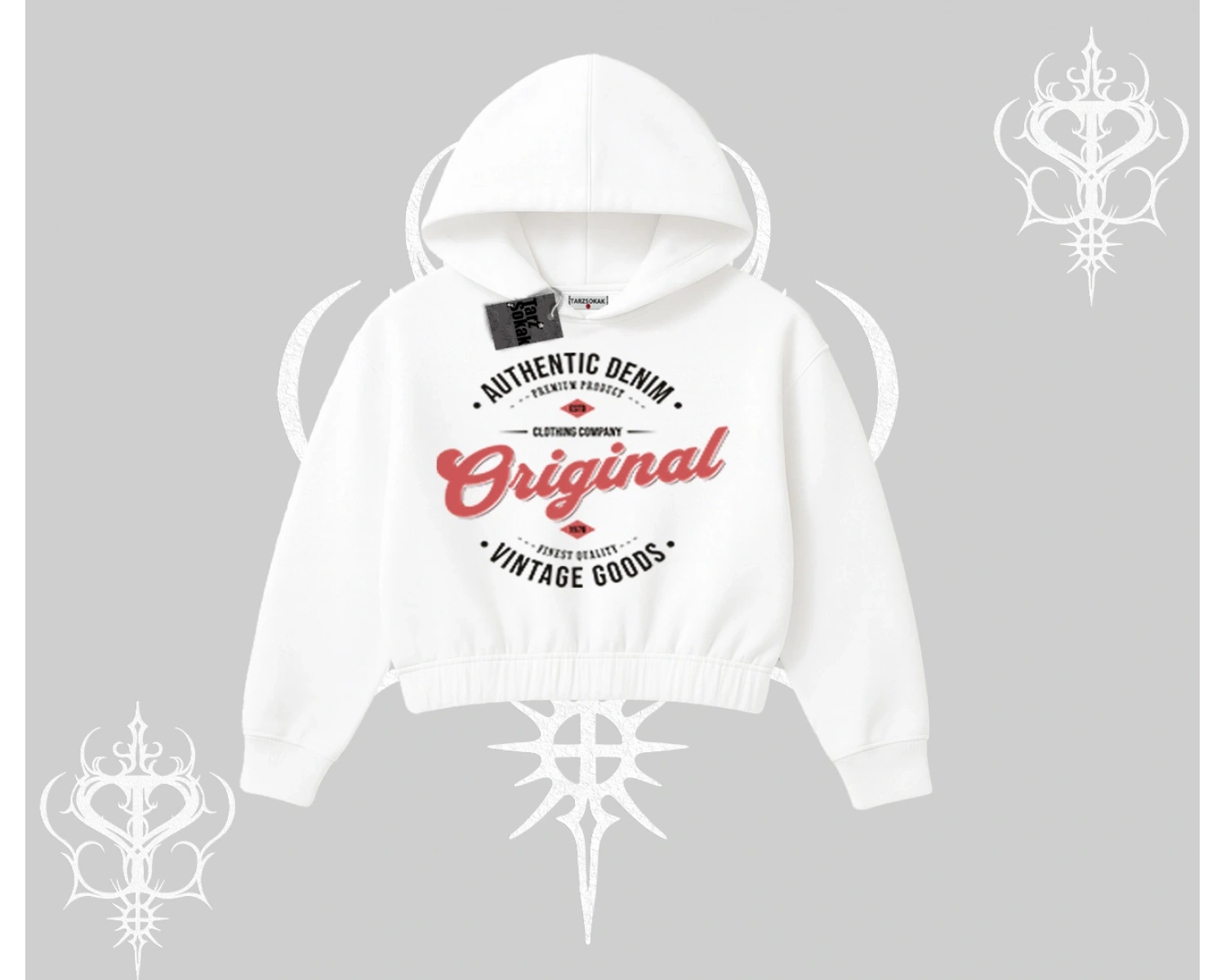 Kapşonlu Crop Sweatshirt Authentic Denim Original