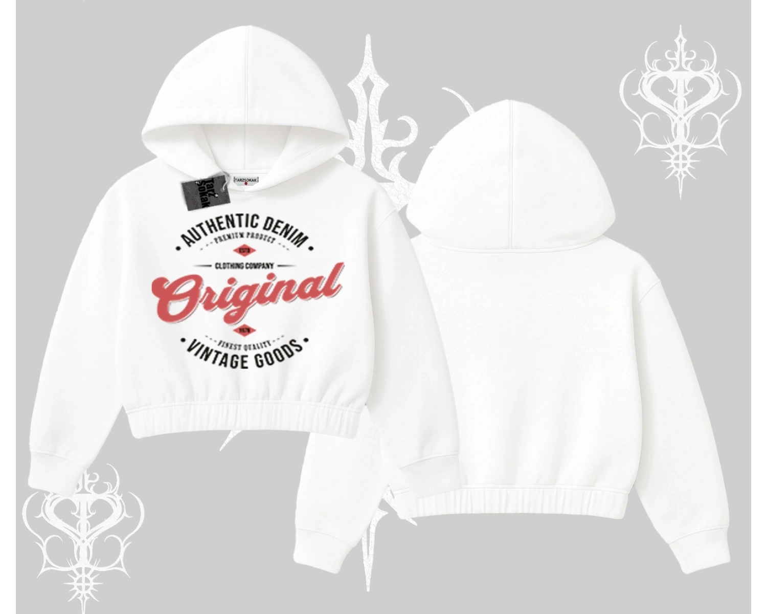 Kapşonlu Crop Sweatshirt Authentic Denim Original