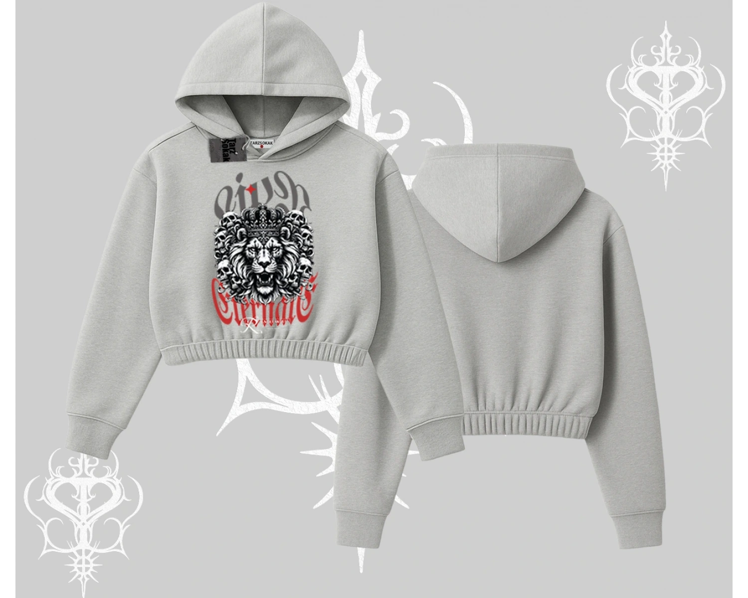 Kapşonlu Crop Sweatshirt Crowned Lion Rock Authority Myth