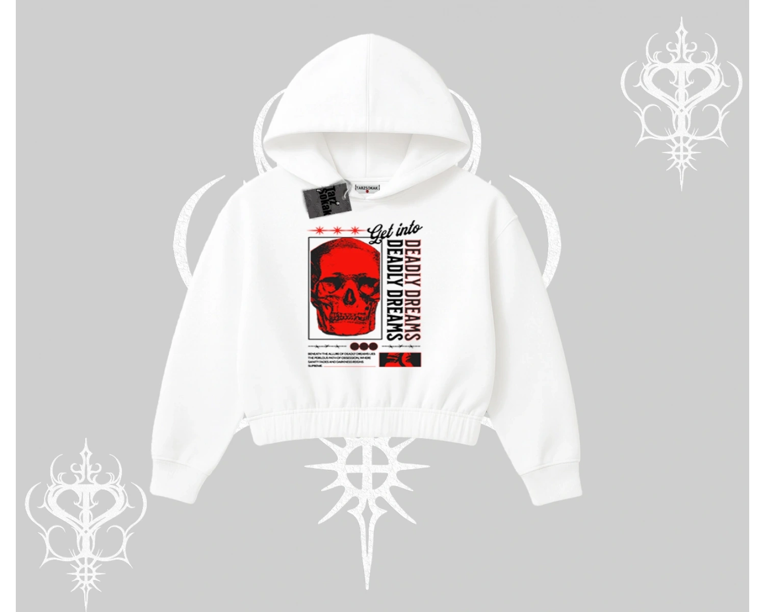Kapşonlu Crop Sweatshirt Deadly Dreams Skull Redcore Street Manifest