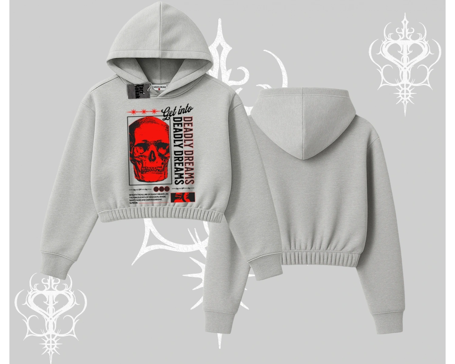 Kapşonlu Crop Sweatshirt Deadly Dreams Skull Redcore Street Manifest