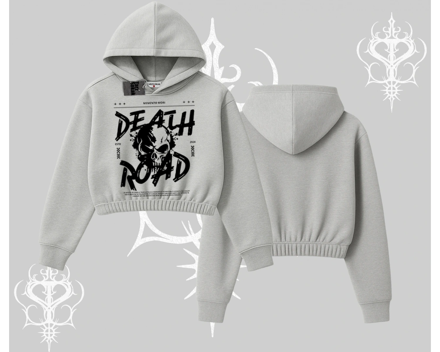 Kapşonlu Crop Sweatshirt Death Road Memento Mori Street Manifest