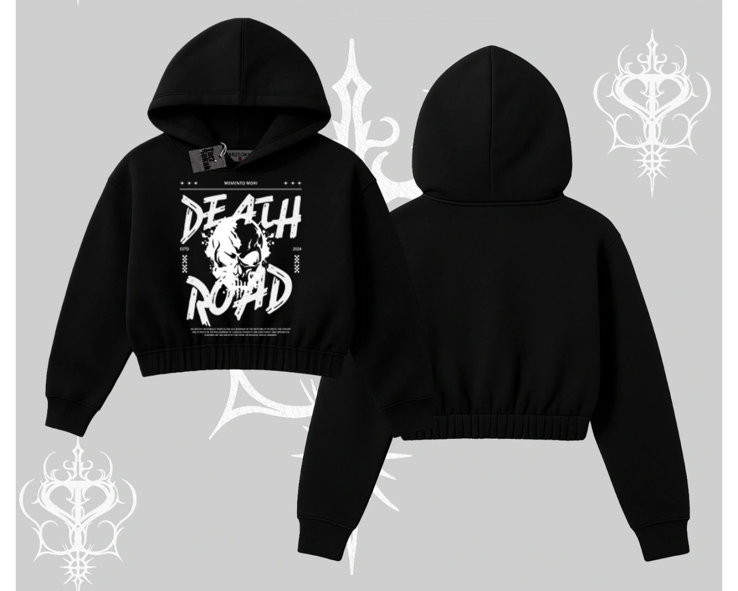 Kapşonlu Crop Sweatshirt Death Road Memento Mori Street Manifest