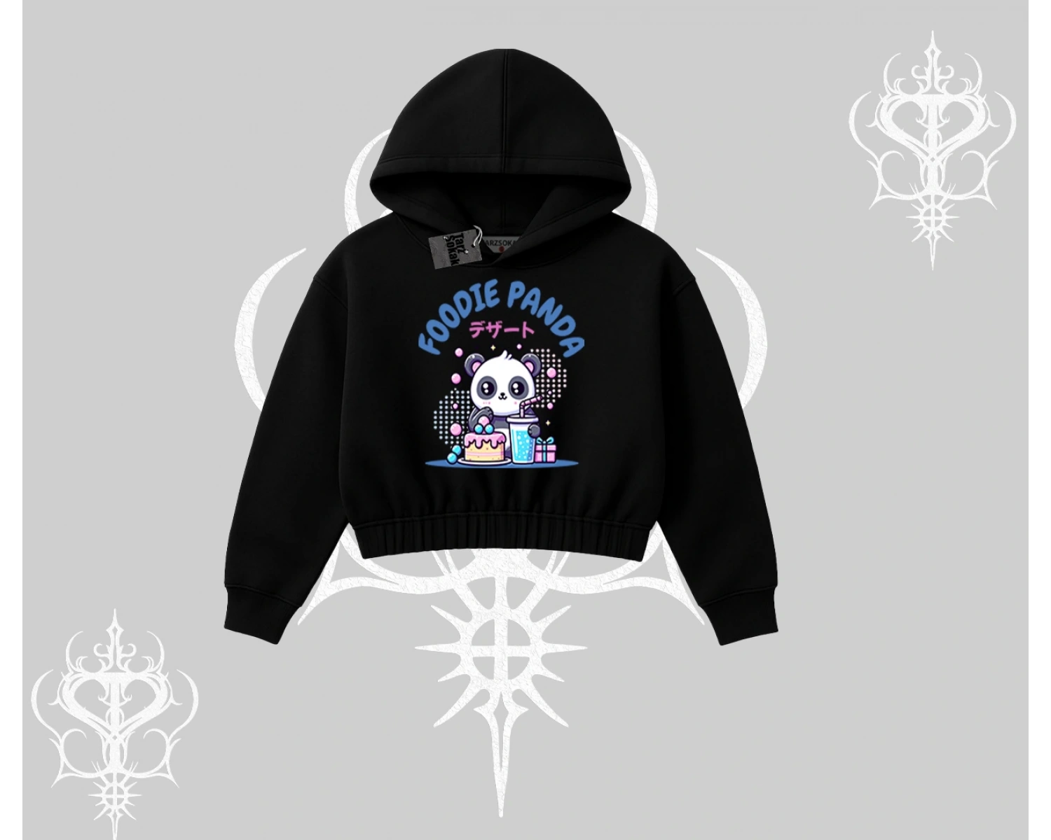 Kapşonlu Crop Sweatshirt Foodie Panda Tatlı ve Sevimli Panda Baskılı