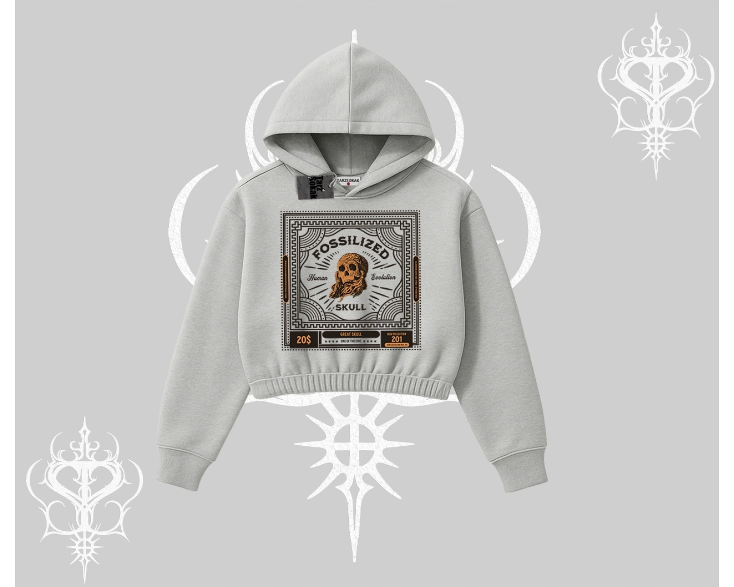 Kapşonlu Crop Sweatshirt Fossilized Skull Underground Archive