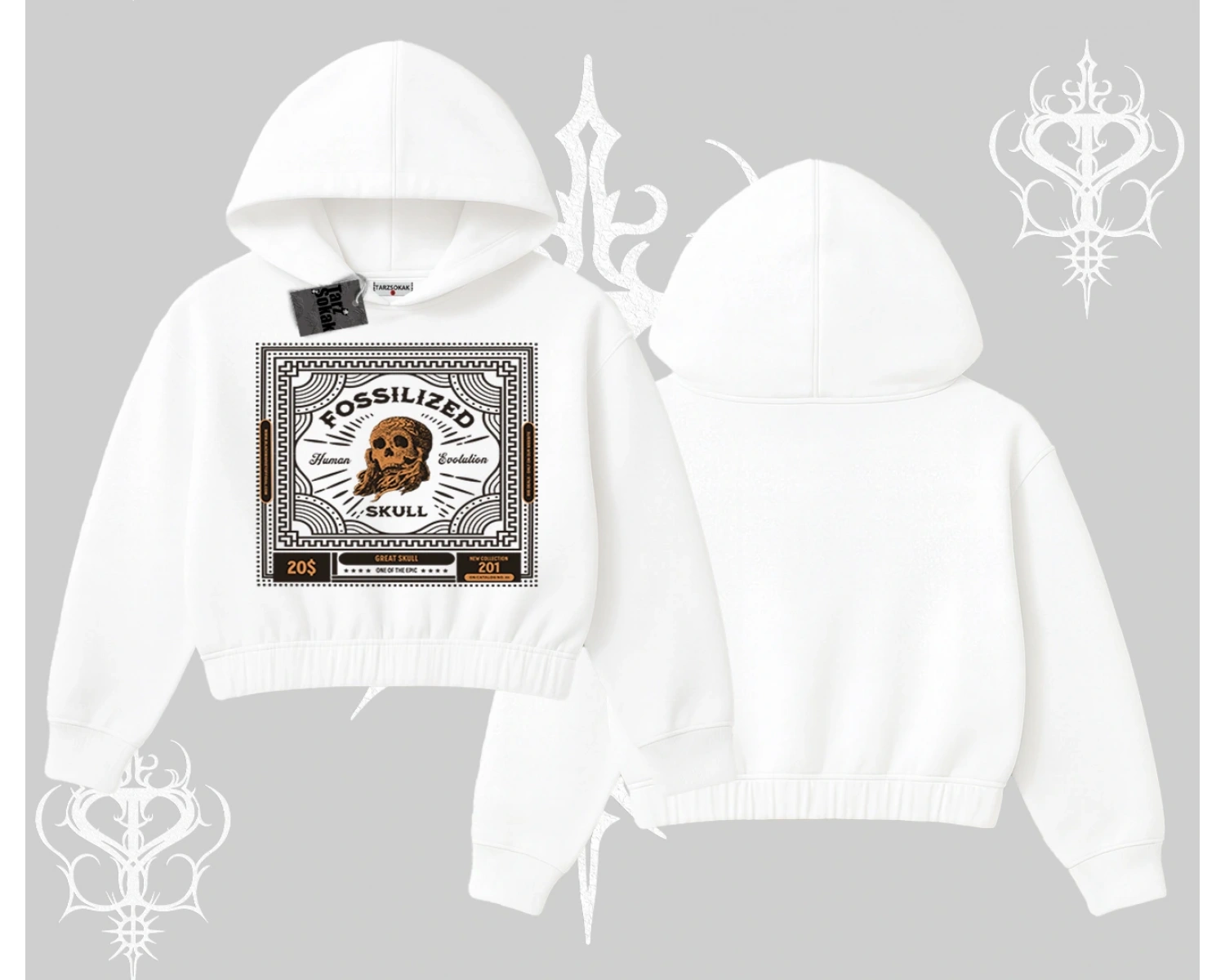 Kapşonlu Crop Sweatshirt Fossilized Skull Underground Archive