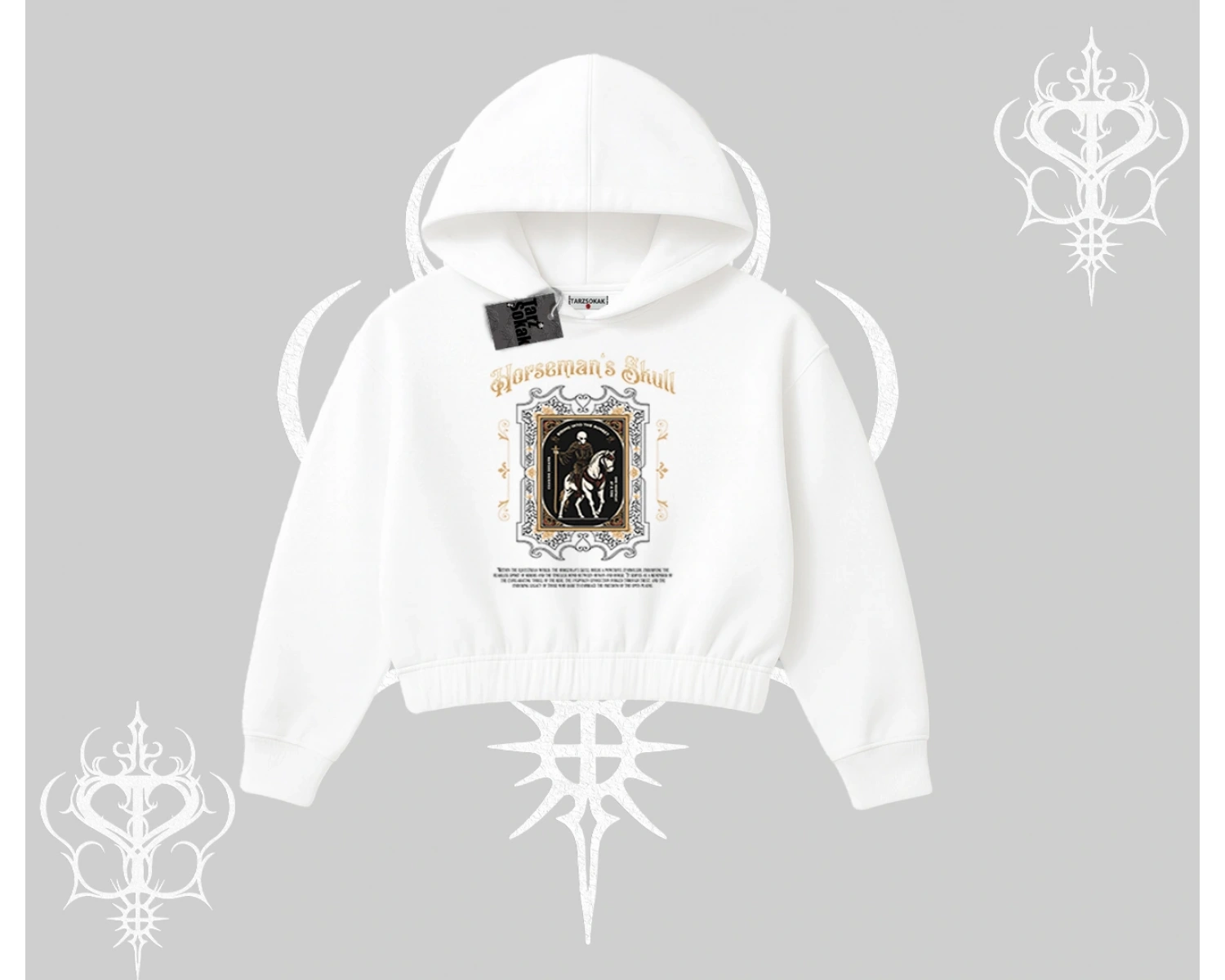 Kapşonlu Crop Sweatshirt Horseman’s Skull Dark Relic Street Legacy