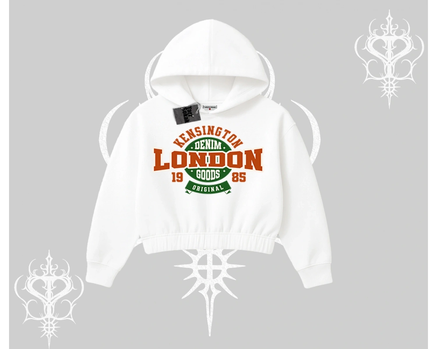 Kapşonlu Crop Sweatshirt London Denim 1985