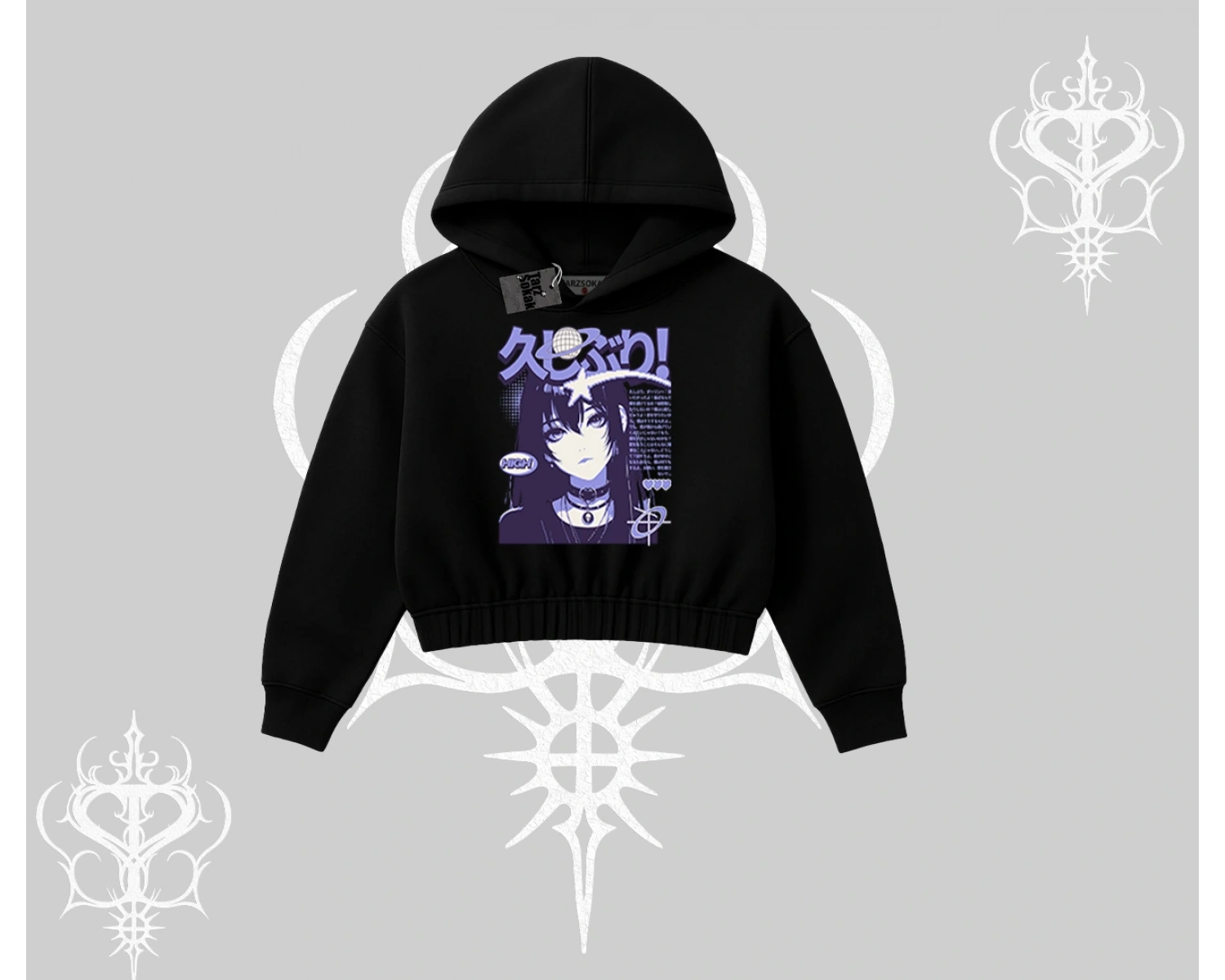 Kapşonlu Crop Sweatshirt Neo Tokyo Girl Y2K Street Anime Aesthetic