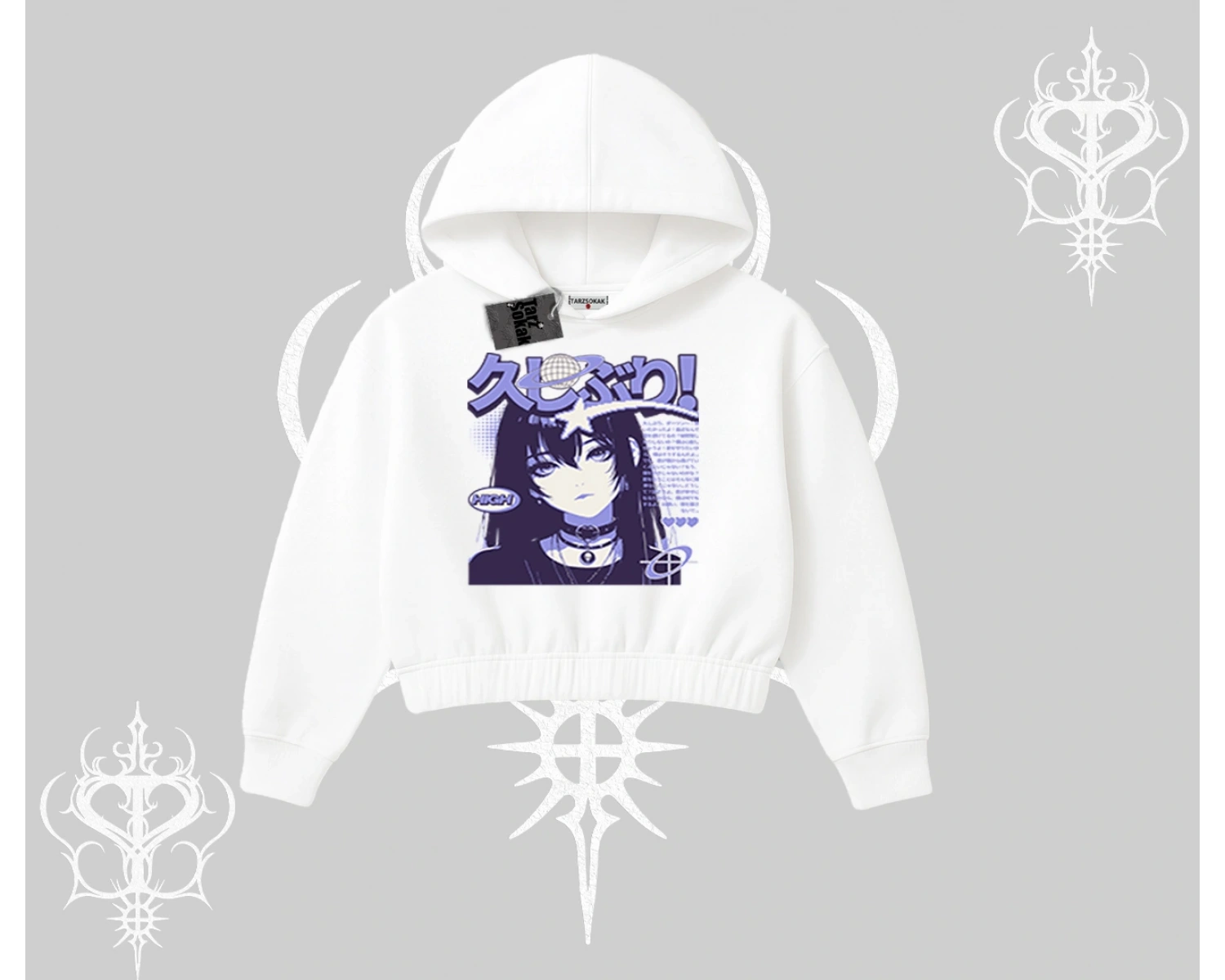 Kapşonlu Crop Sweatshirt Neo Tokyo Girl Y2K Street Anime Aesthetic