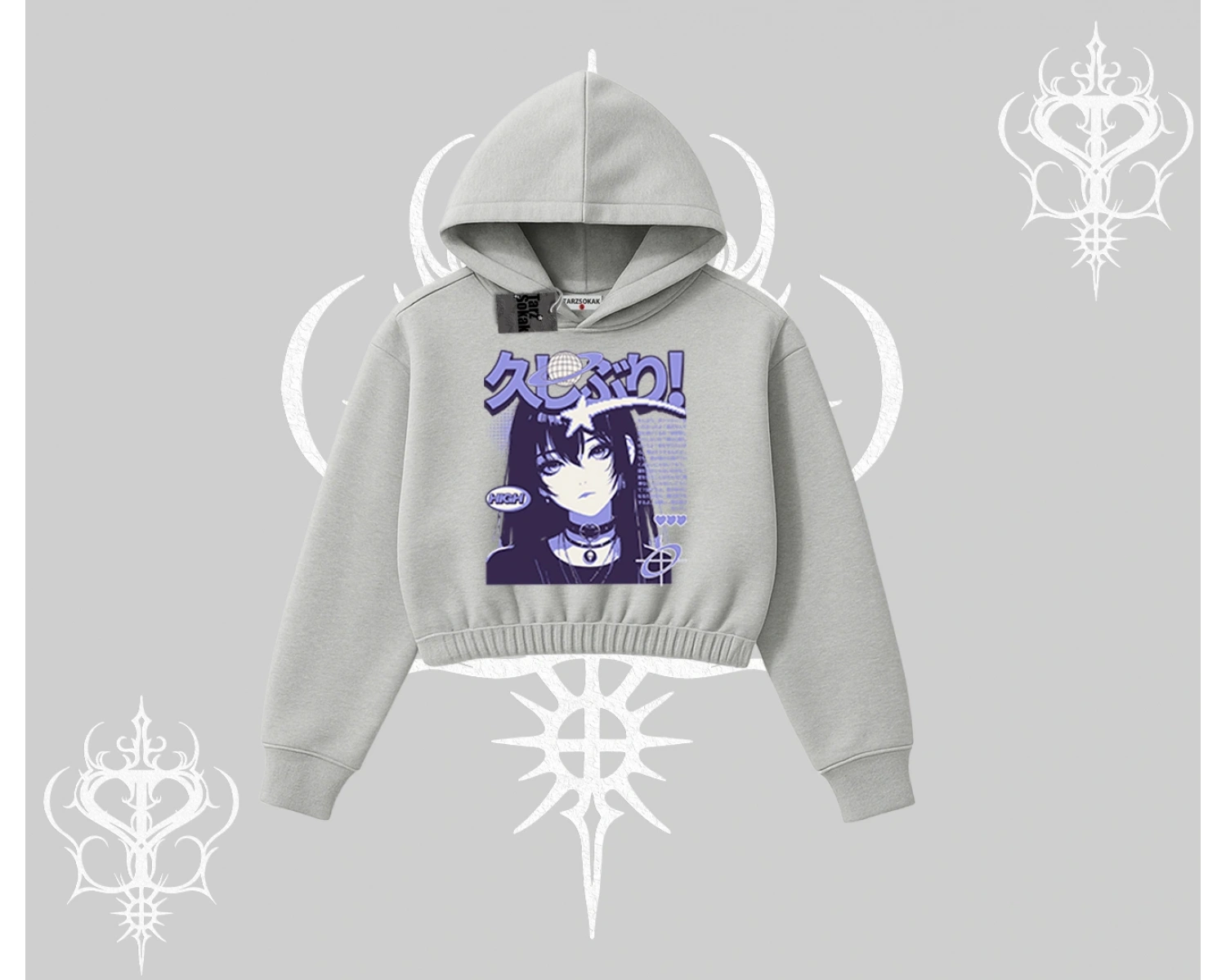 Kapşonlu Crop Sweatshirt Neo Tokyo Girl Y2K Street Anime Aesthetic