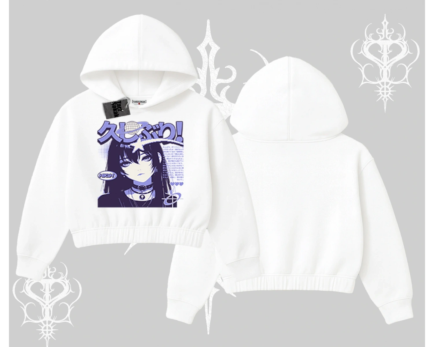 Kapşonlu Crop Sweatshirt Neo Tokyo Girl Y2K Street Anime Aesthetic