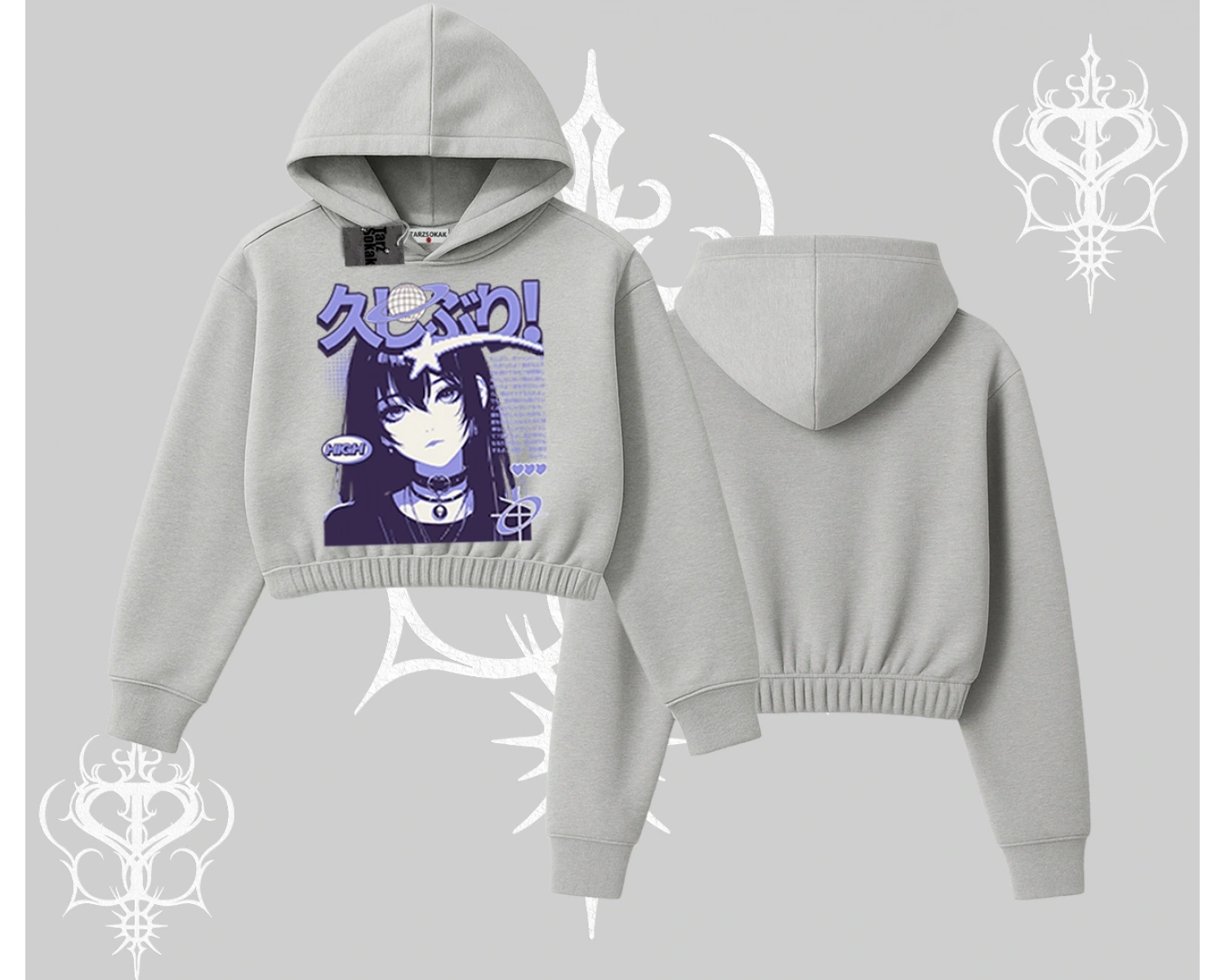 Kapşonlu Crop Sweatshirt Neo Tokyo Girl Y2K Street Anime Aesthetic