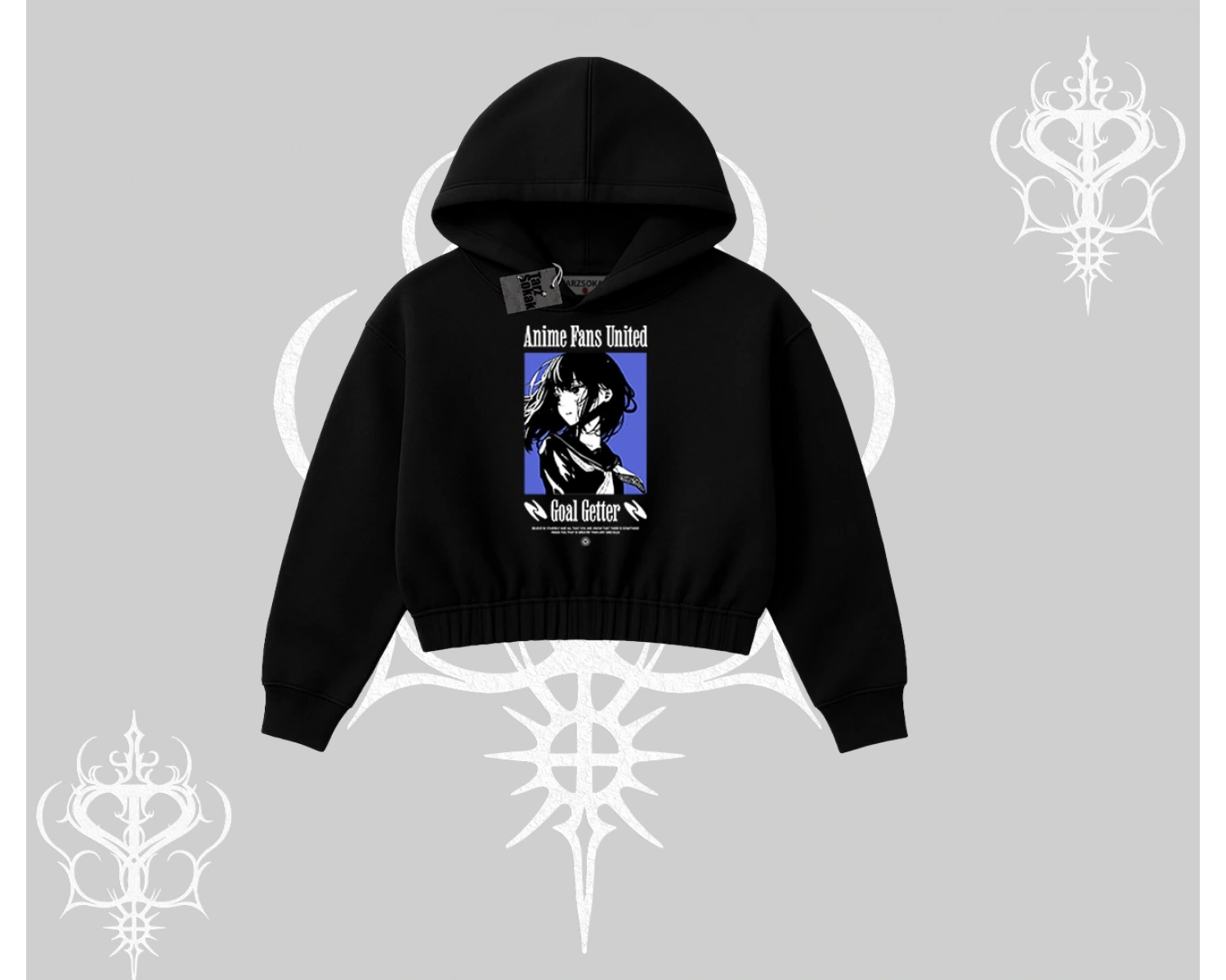 Kapşonlu Crop Sweatshirt Oversize Anime Kız Baskılı