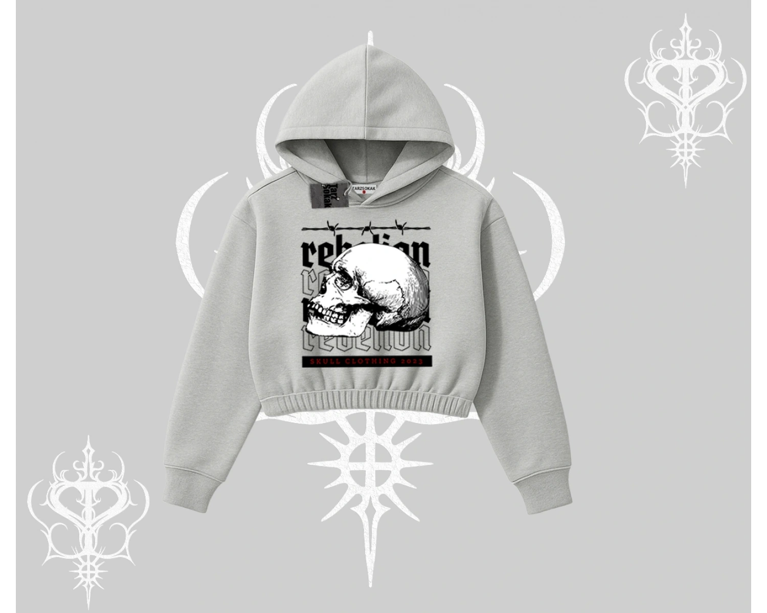 Kapşonlu Crop Sweatshirt Rebellion Skull Underground Street Legacy