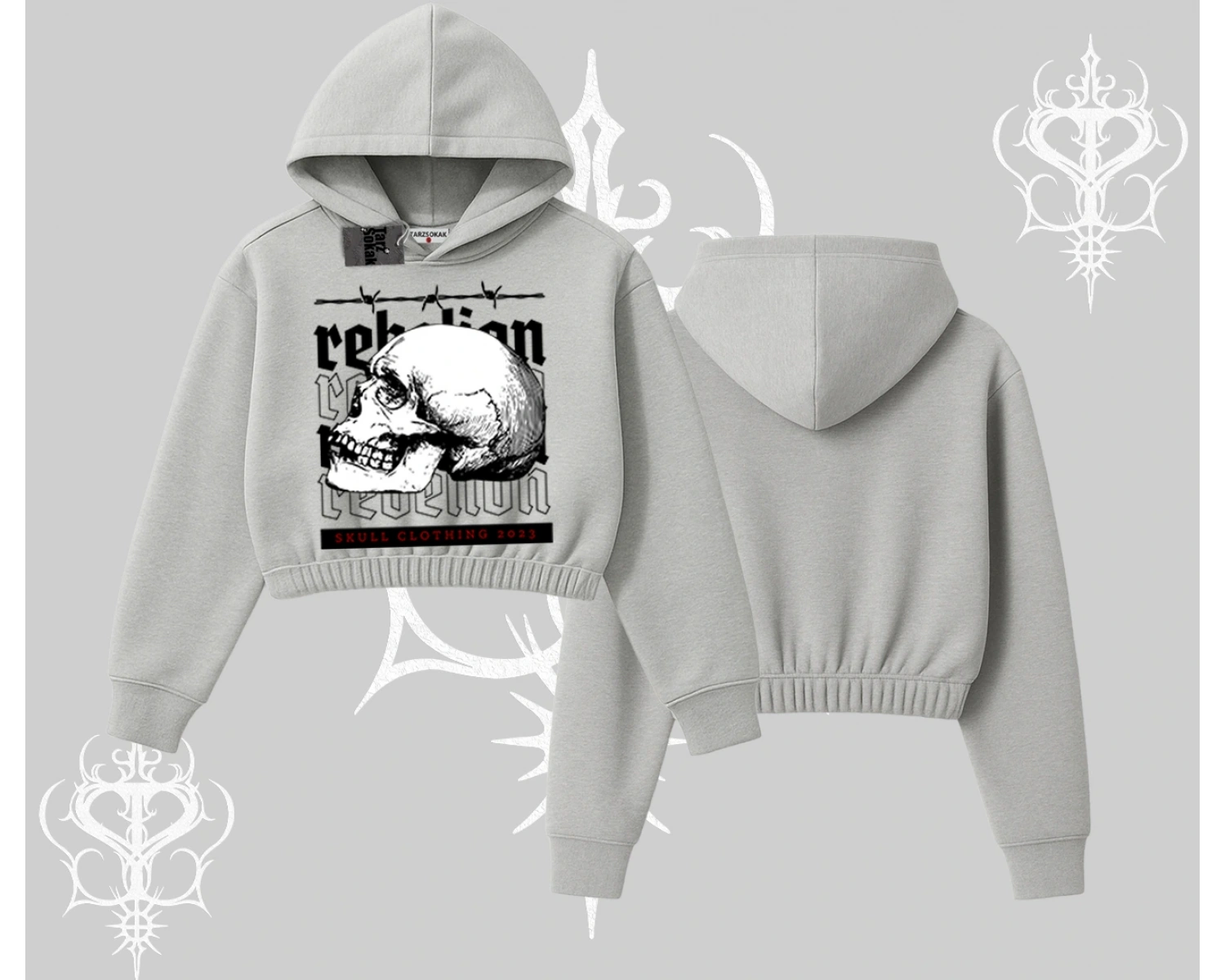 Kapşonlu Crop Sweatshirt Rebellion Skull Underground Street Legacy