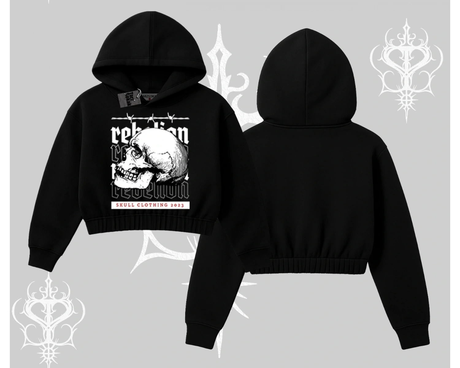 Kapşonlu Crop Sweatshirt Rebellion Skull Underground Street Legacy
