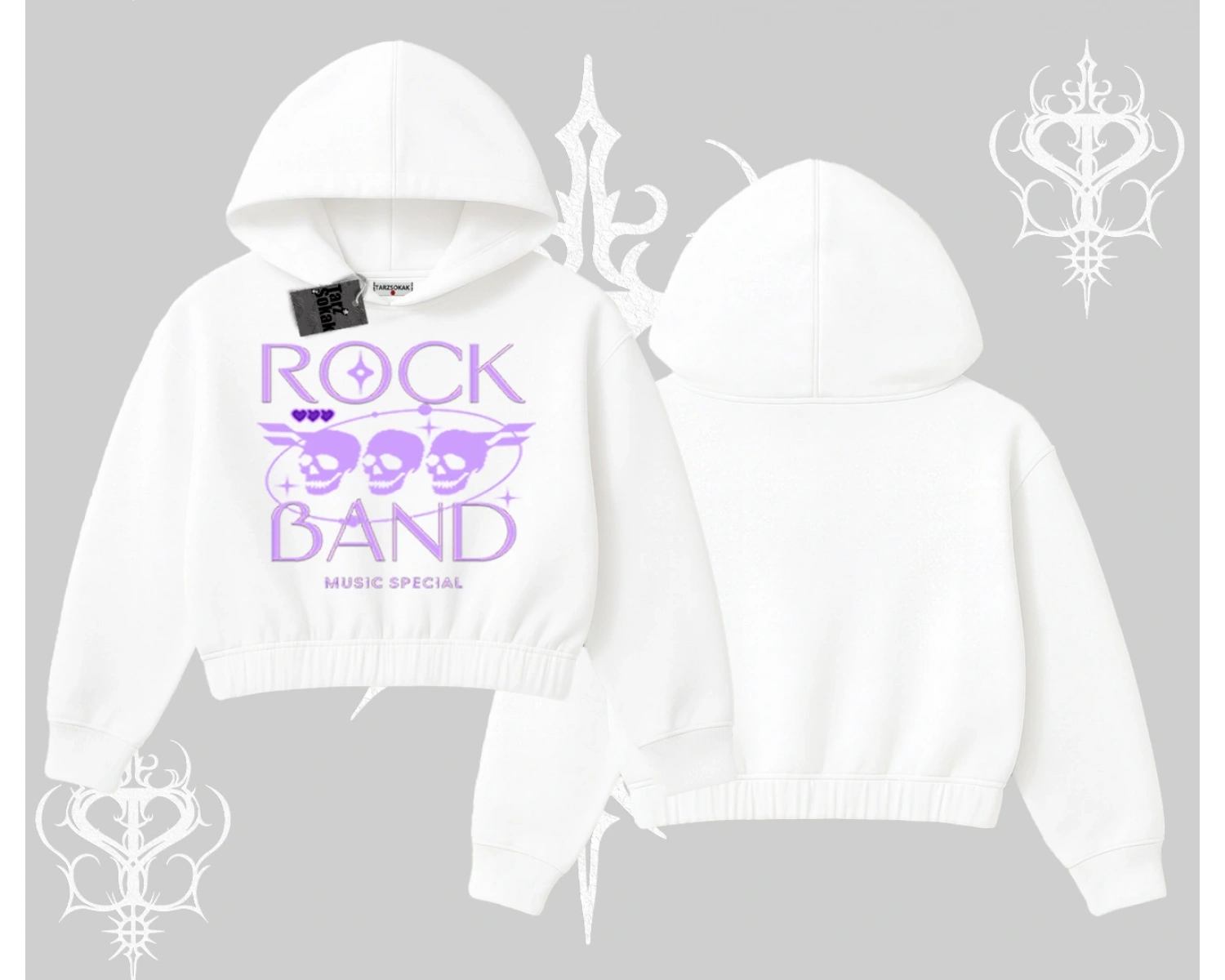 Kapşonlu Crop Sweatshirt Rock Band Street Noise Culture