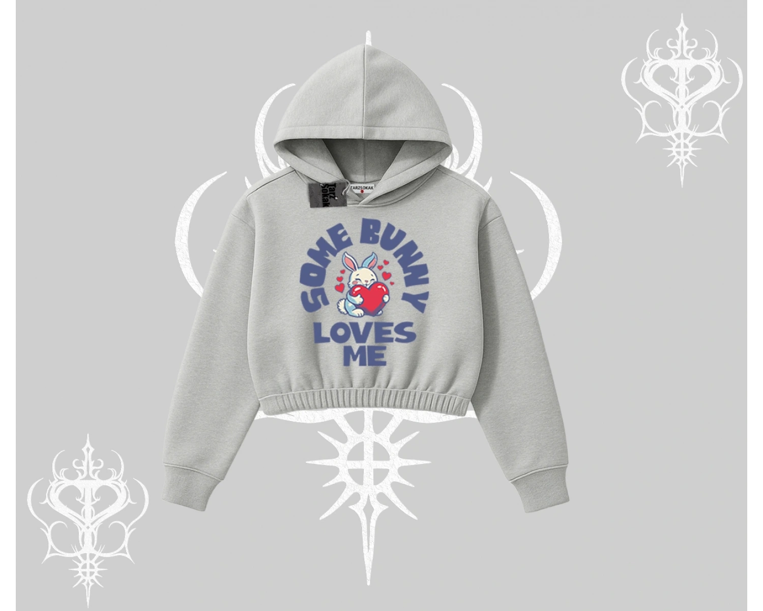 Kapşonlu Crop Sweatshirt Sevimli Tavşan Some Bunny Loves Me Baskılı