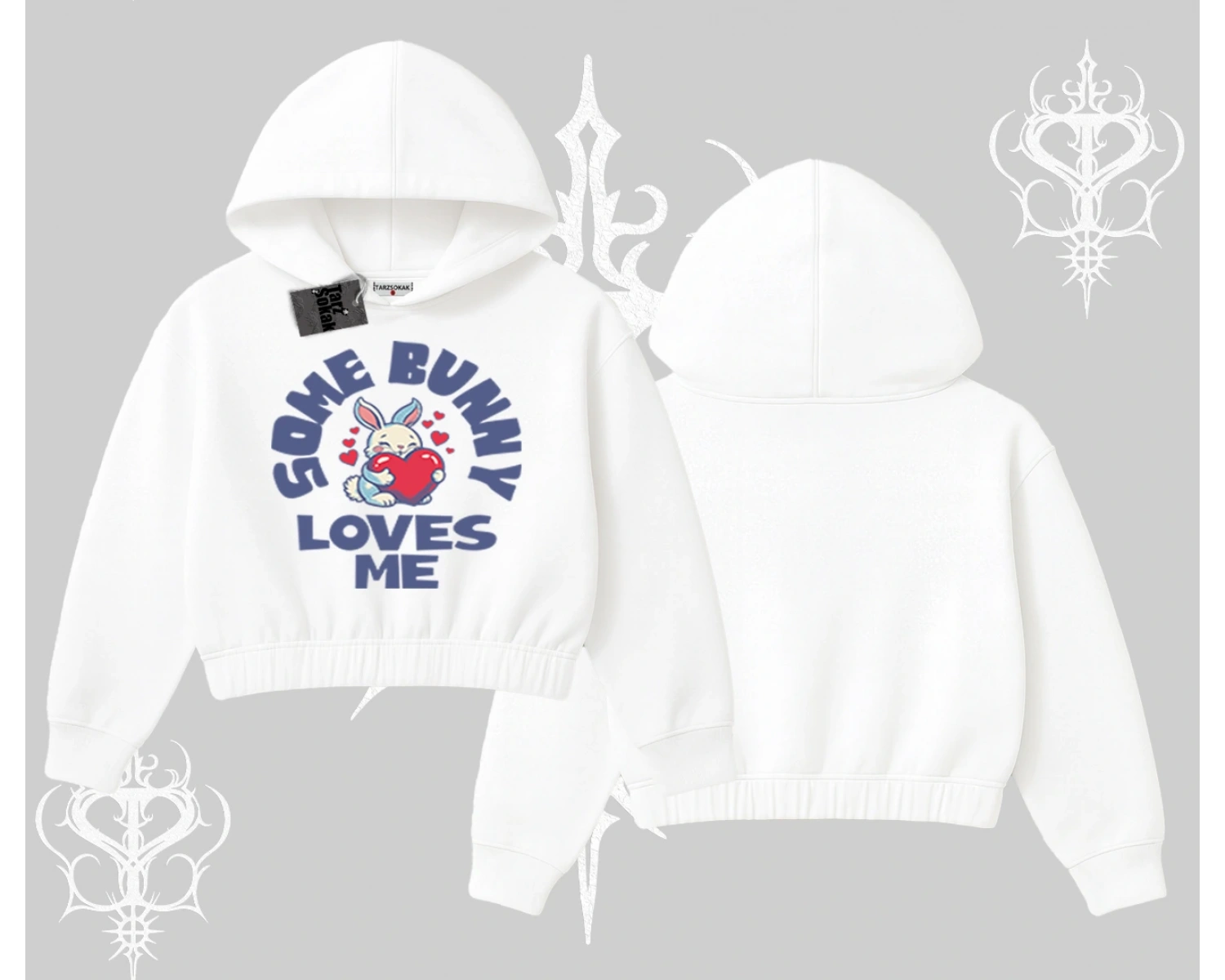 Kapşonlu Crop Sweatshirt Sevimli Tavşan Some Bunny Loves Me Baskılı