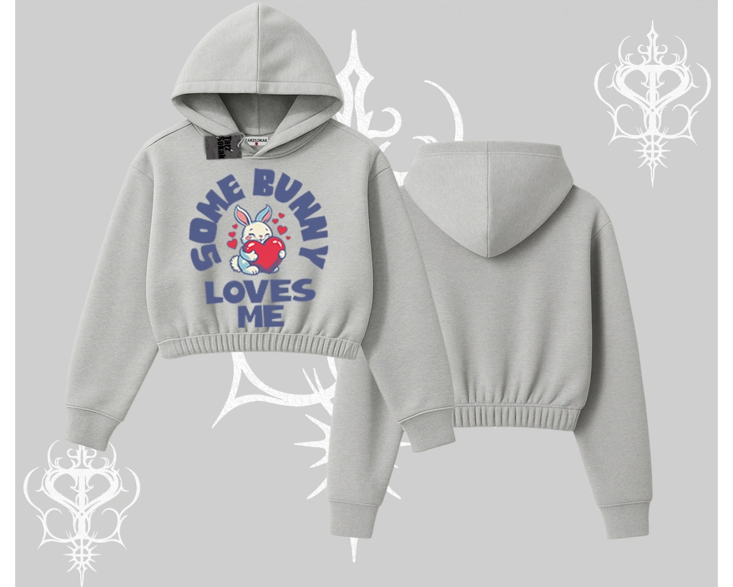 Kapşonlu Crop Sweatshirt Sevimli Tavşan Some Bunny Loves Me Baskılı