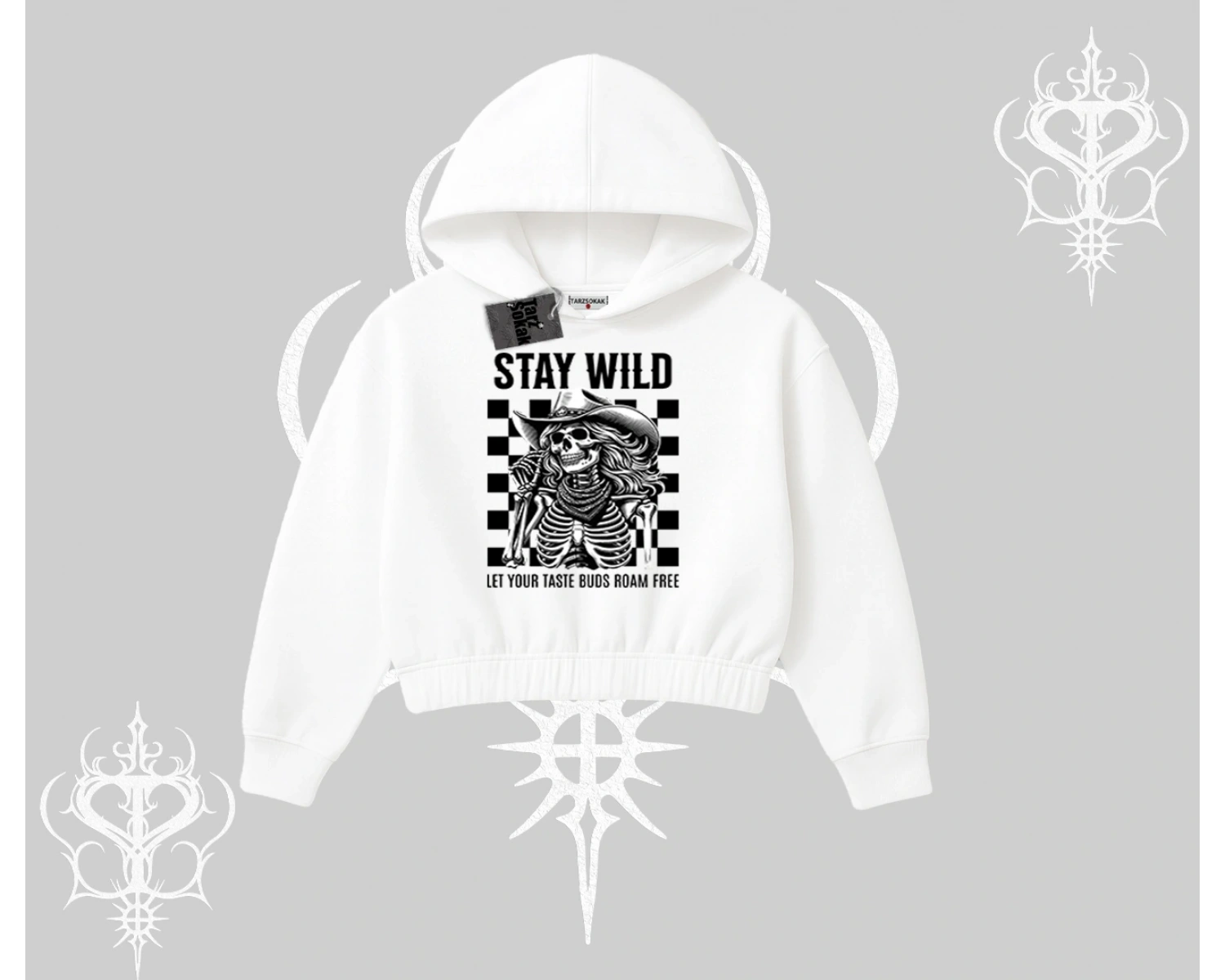 Kapşonlu Crop Sweatshirt Stay Wild Rock Spirit Urban Riot