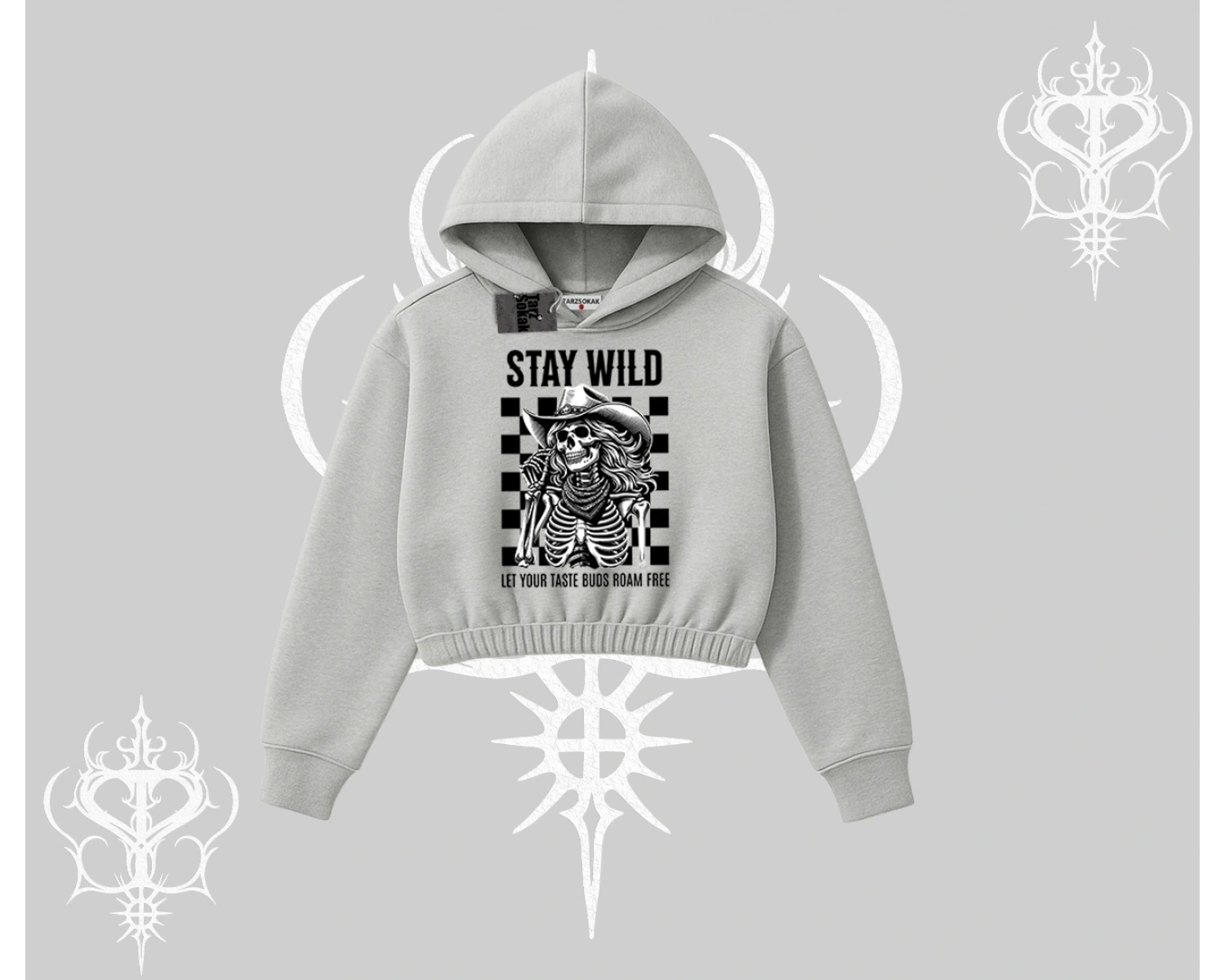 Kapşonlu Crop Sweatshirt Stay Wild Rock Spirit Urban Riot